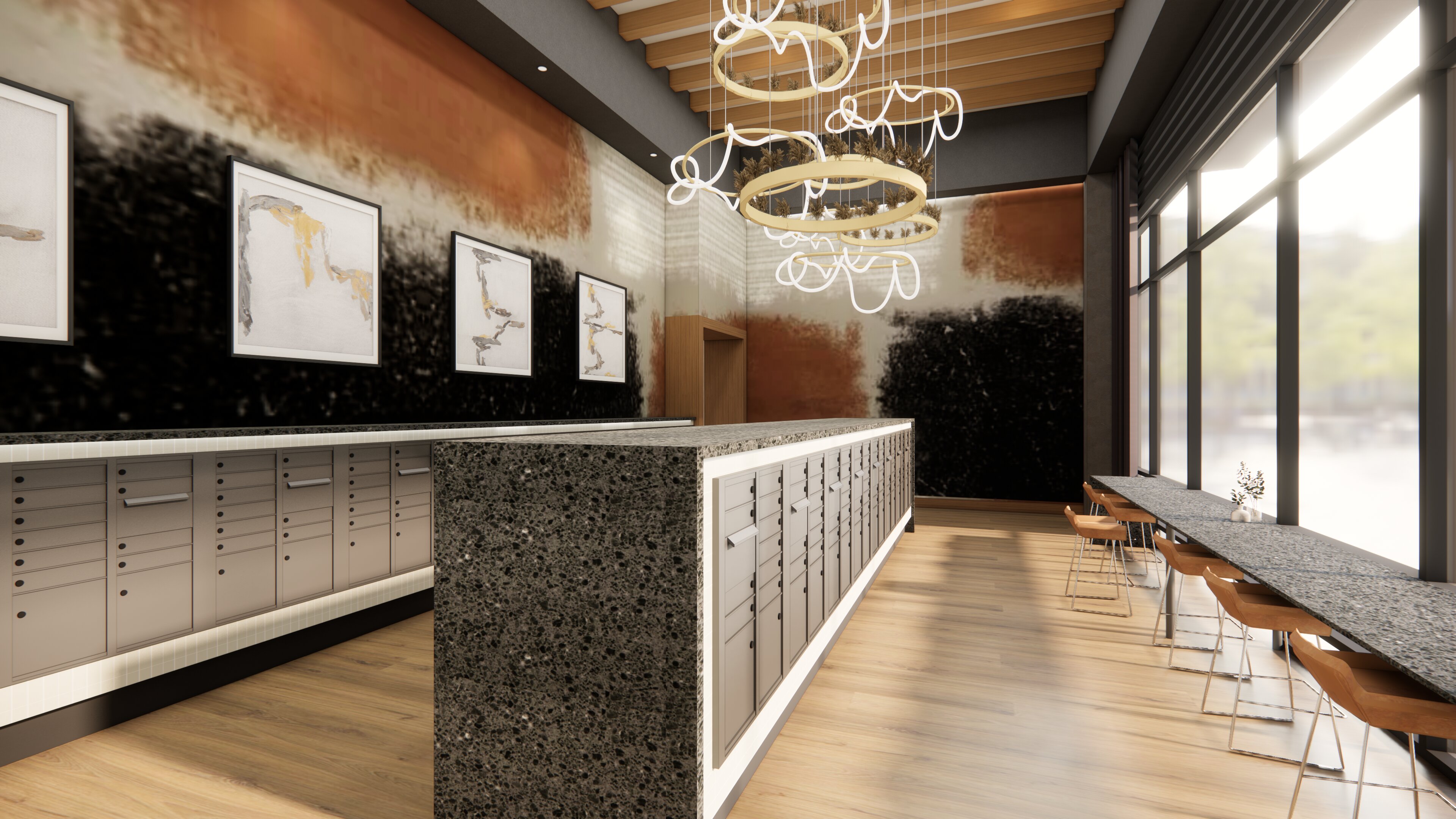 mail and package room with high end finishes modera higley commons apartment homes for rent in gilbert az