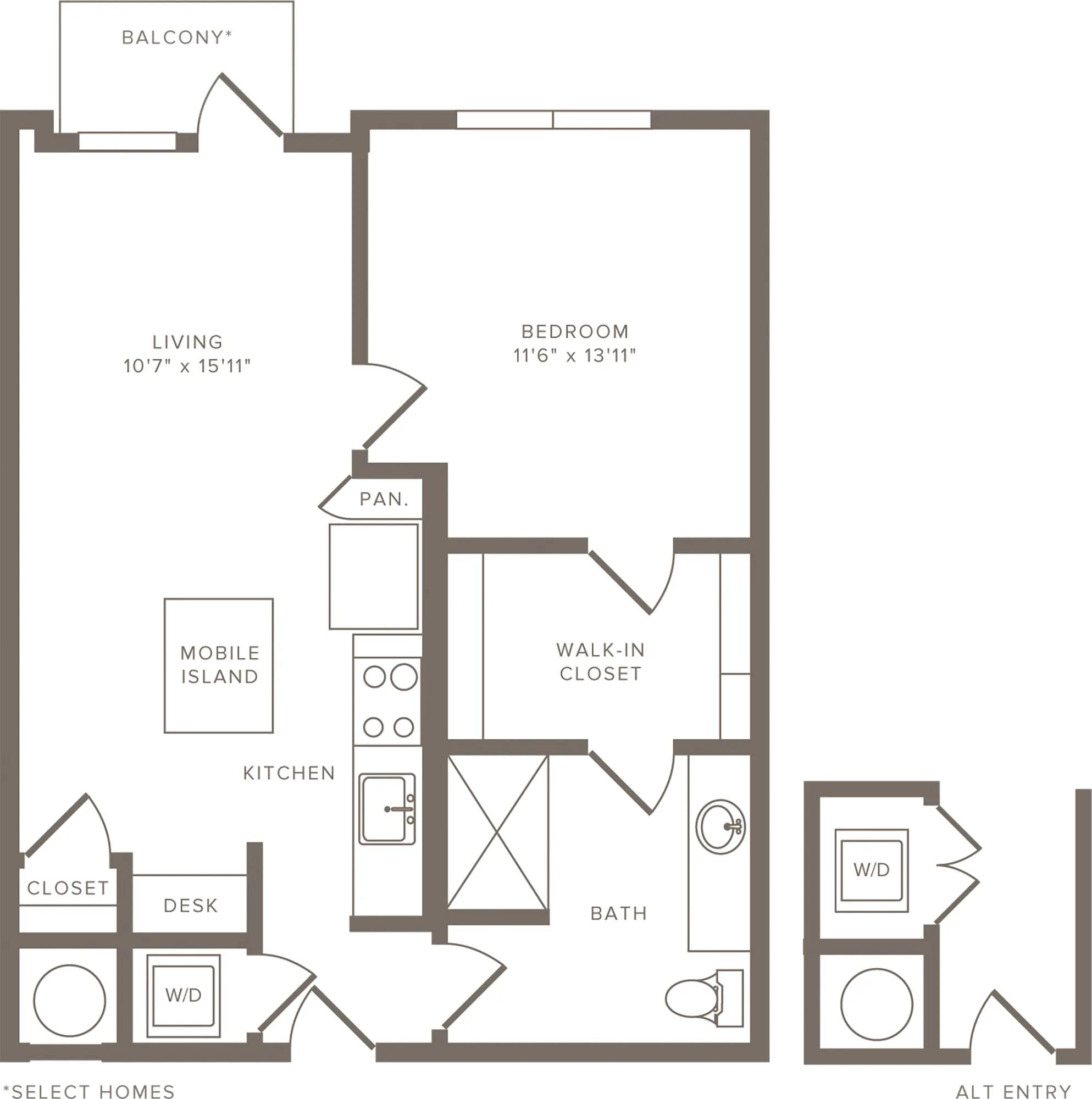 766 square foot one bedroom one bath apartment floorplan image