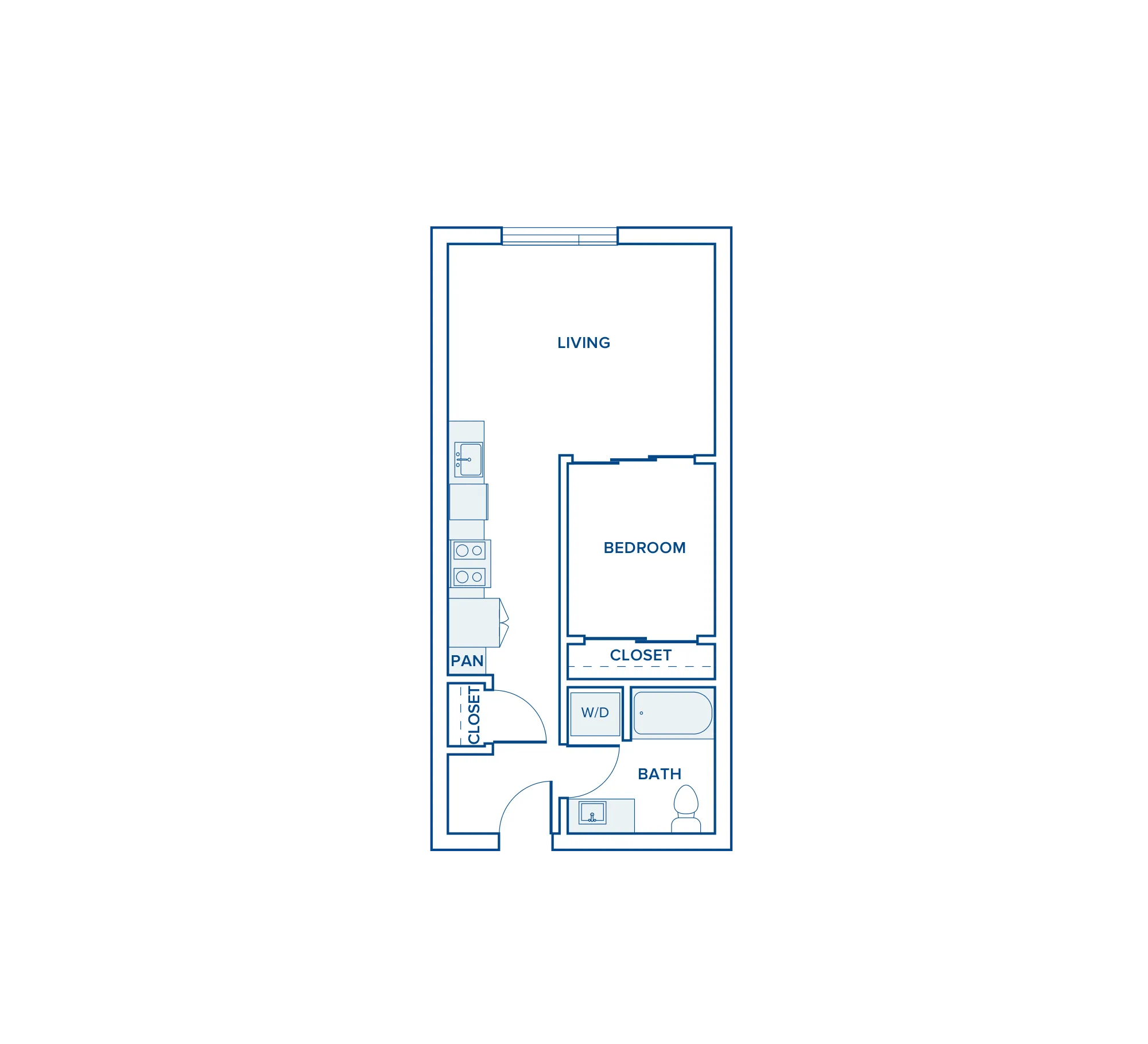 611 square foot one bed one bath apartment floor plan in Seattle, WA