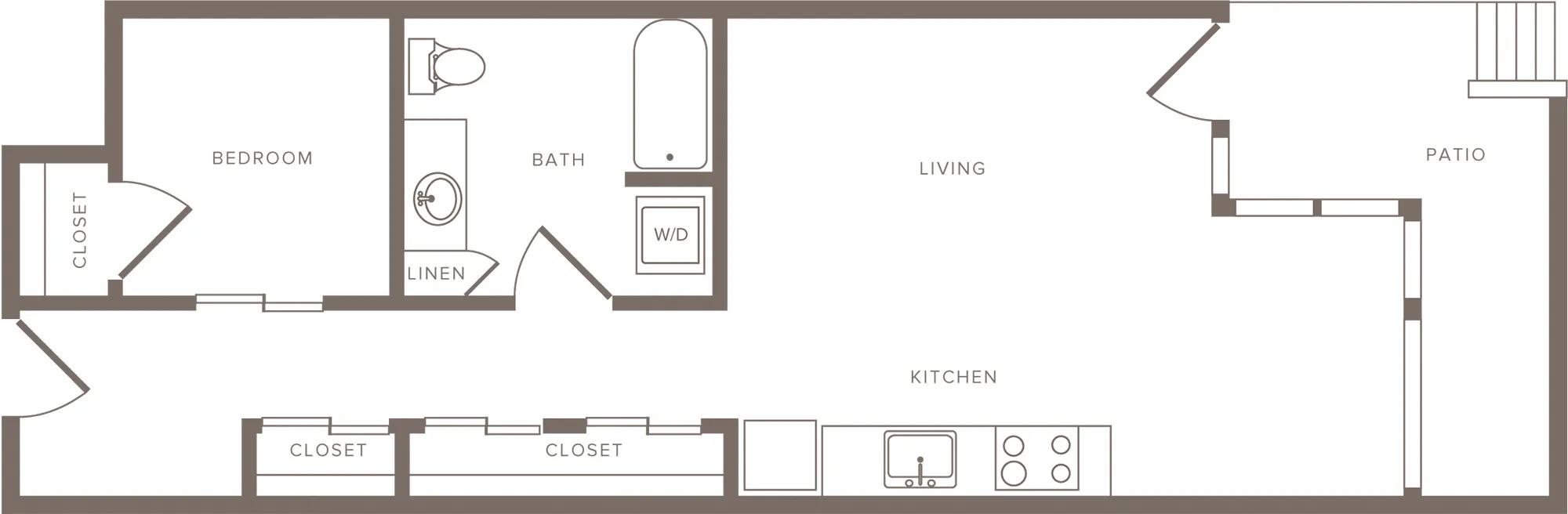 790 square foot one bedroom one bath apartment floorplan image