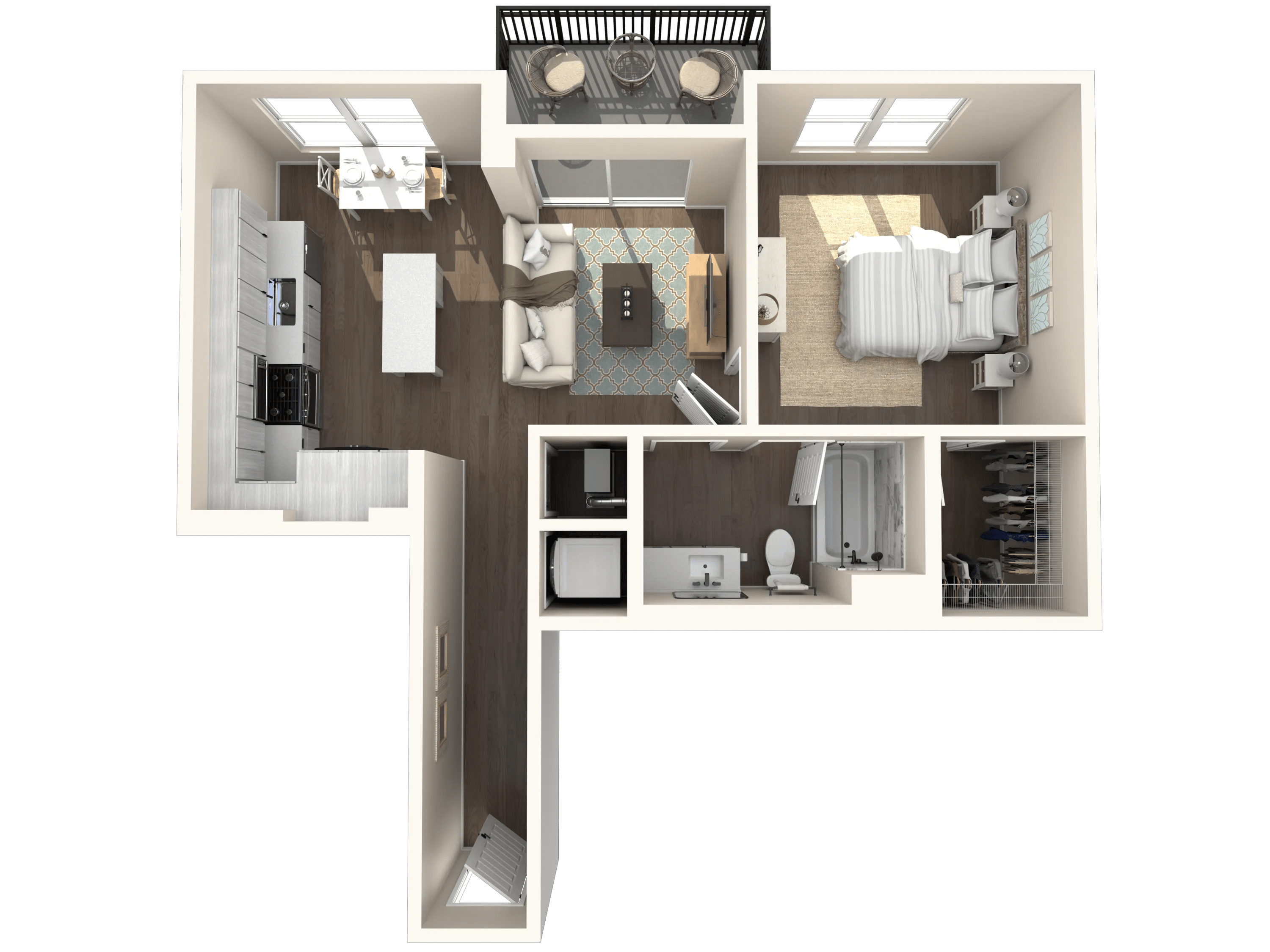 785 square foot one bedroom one bath apartment floor plan image