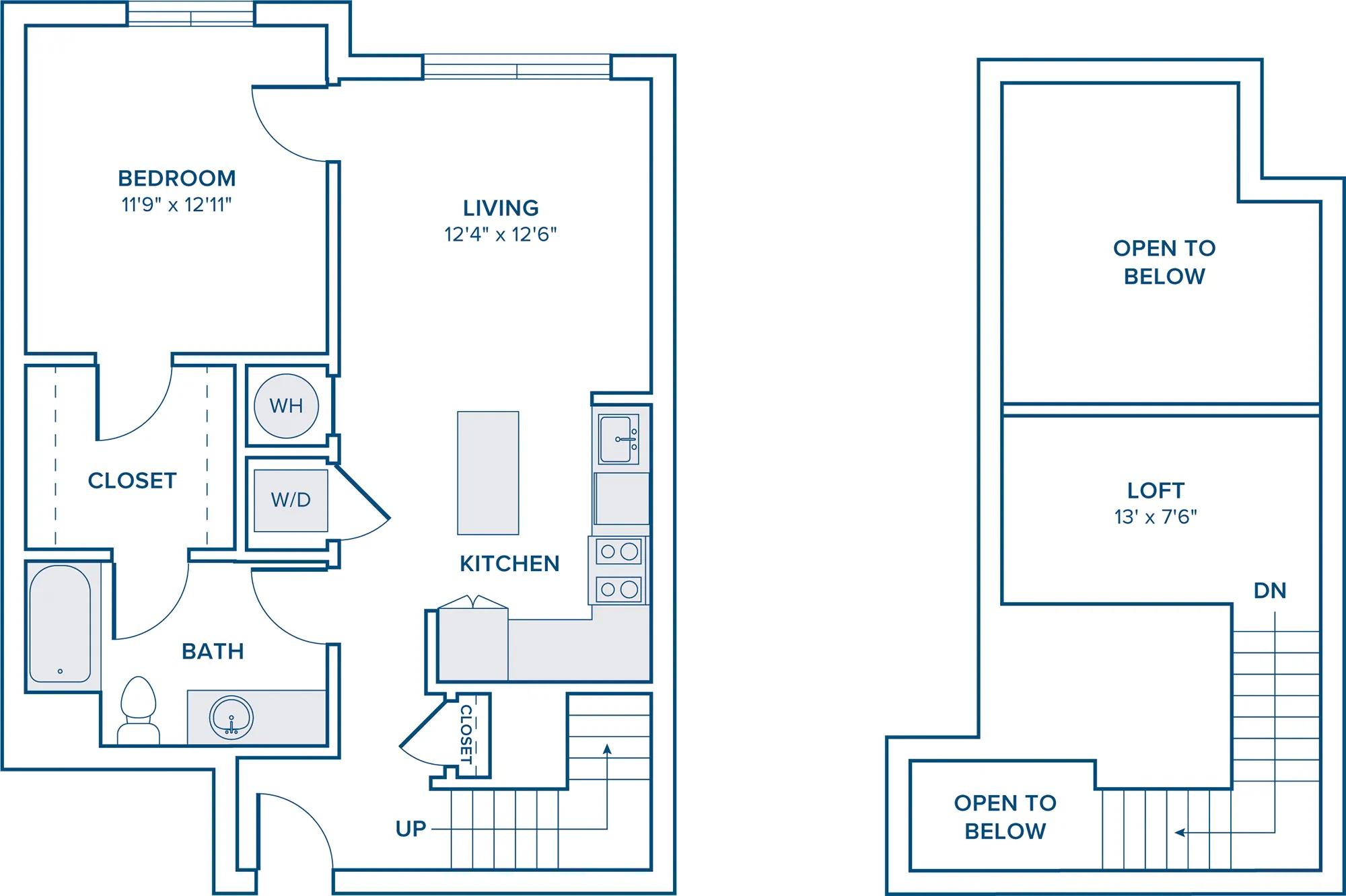 957 square foot one bed one bath apartment floor plan in Marshfield, MA