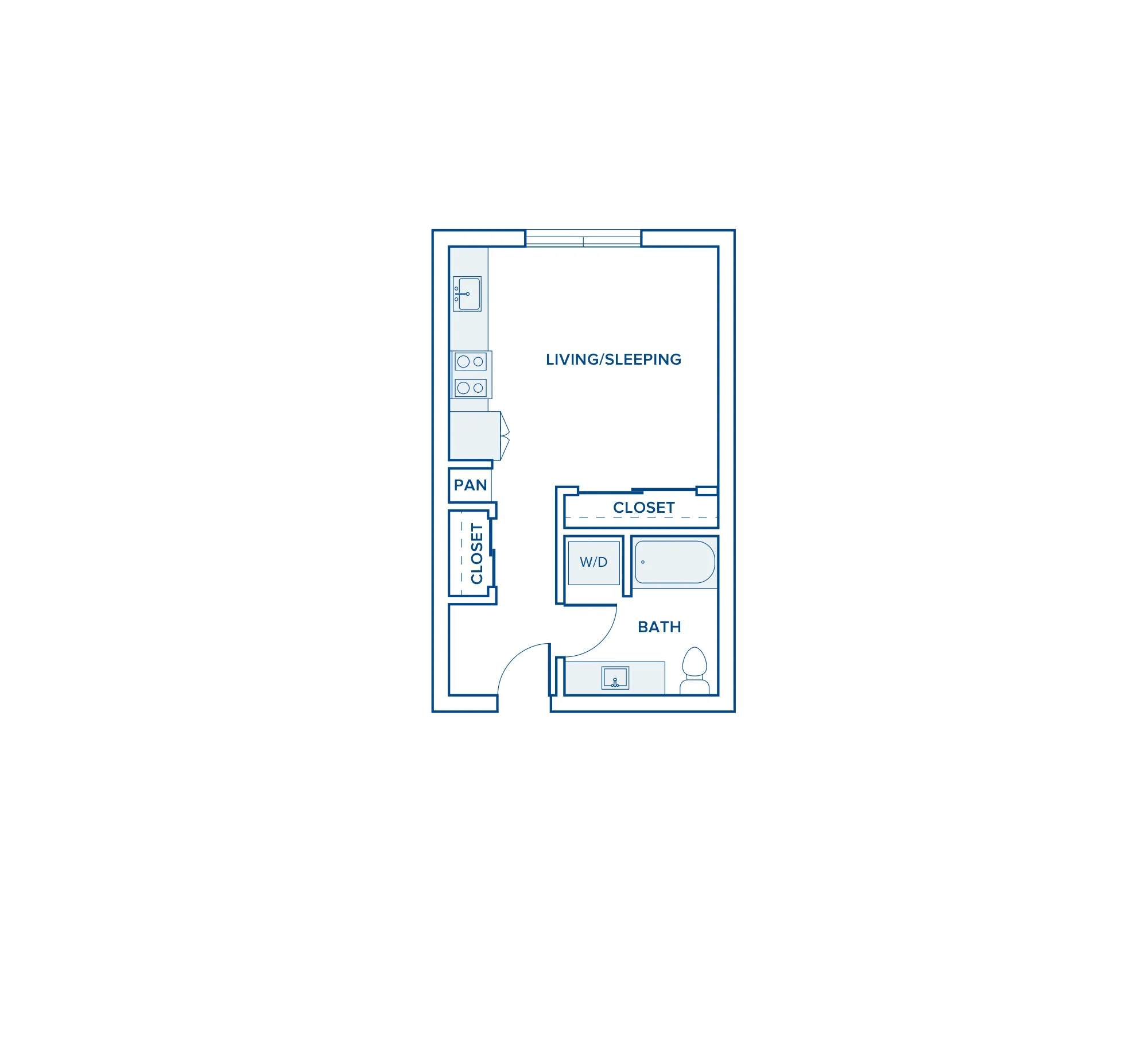 472 square foot studio one bath apartment floor plan in Seattle, WA
