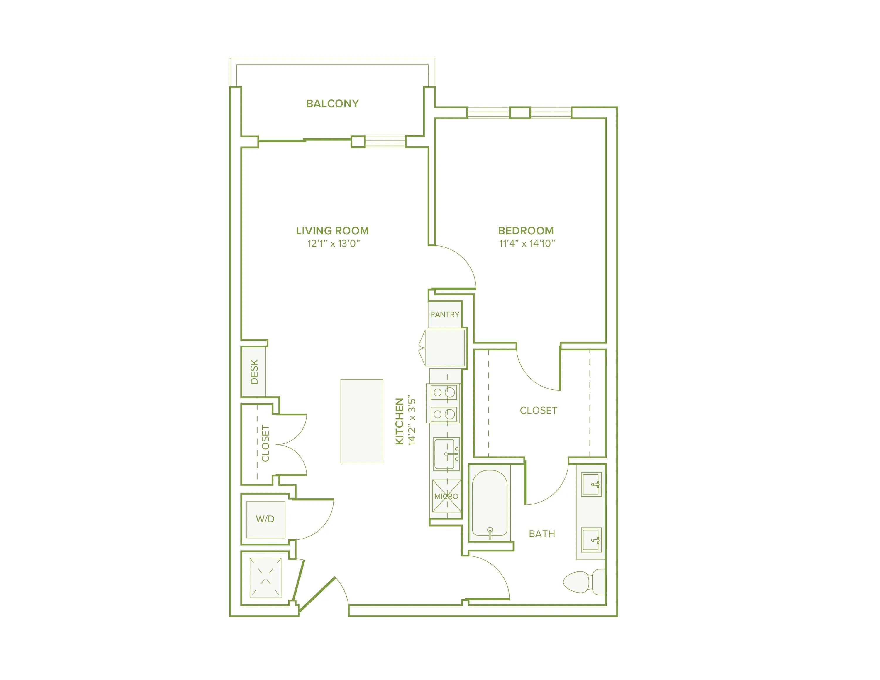 748 square foot one bed one bath floor plan in Falls Church, VA