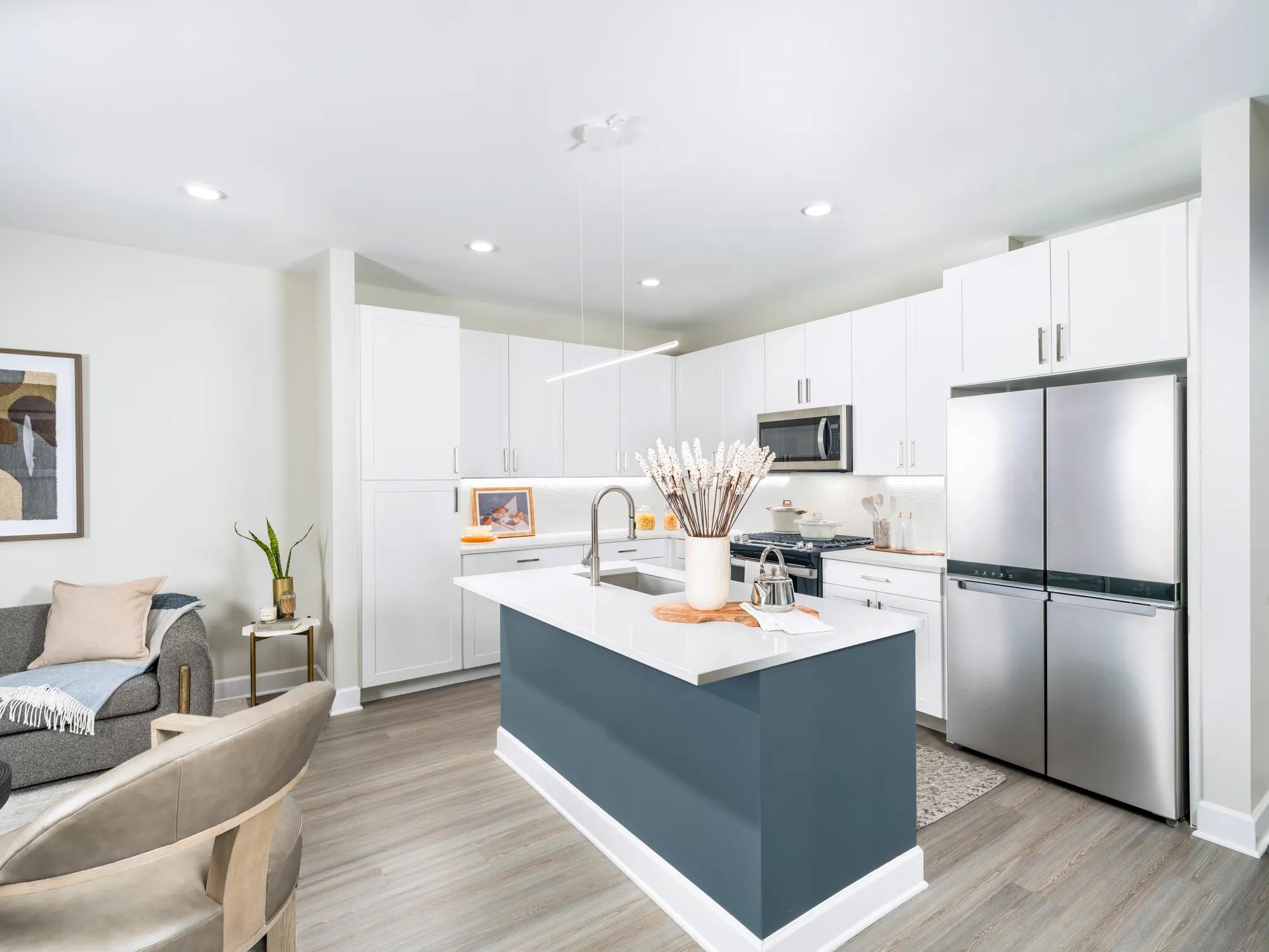 large kitchen with chef's island for storage, preparation, eating and more