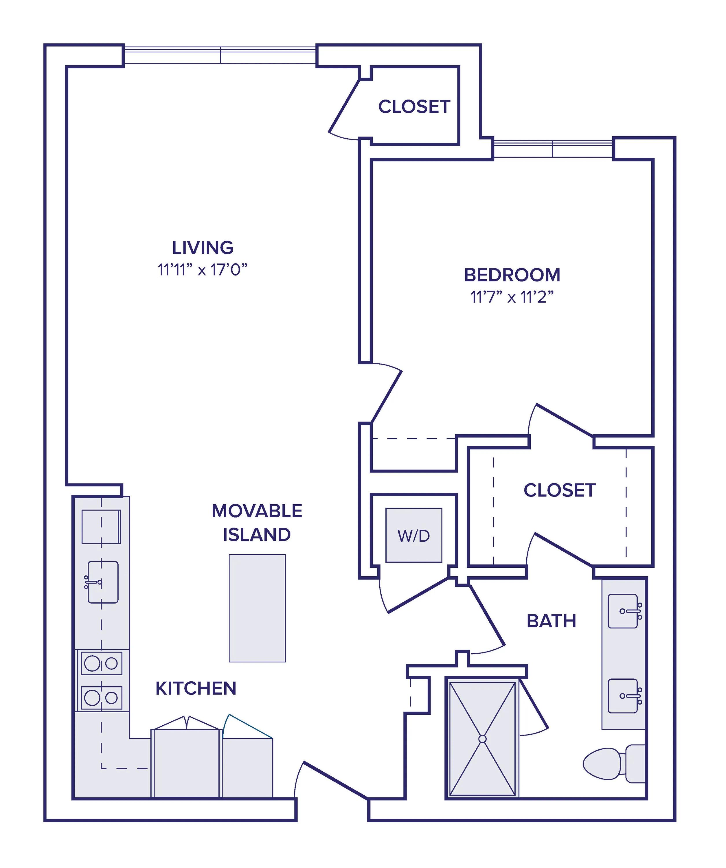 748 square foot one bed one bath floor plan image