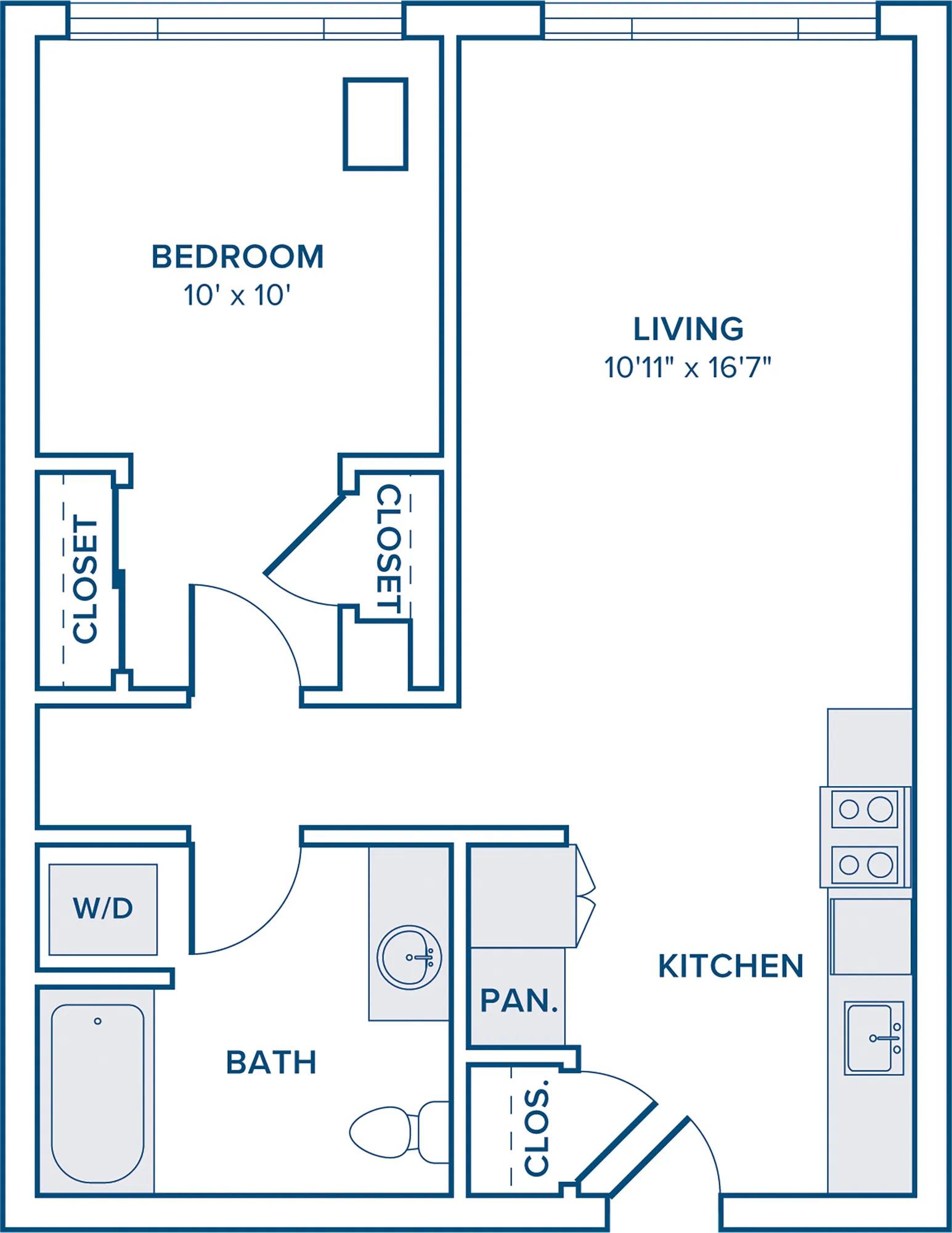 652 square foot one bedroom one bathroom floorplan image