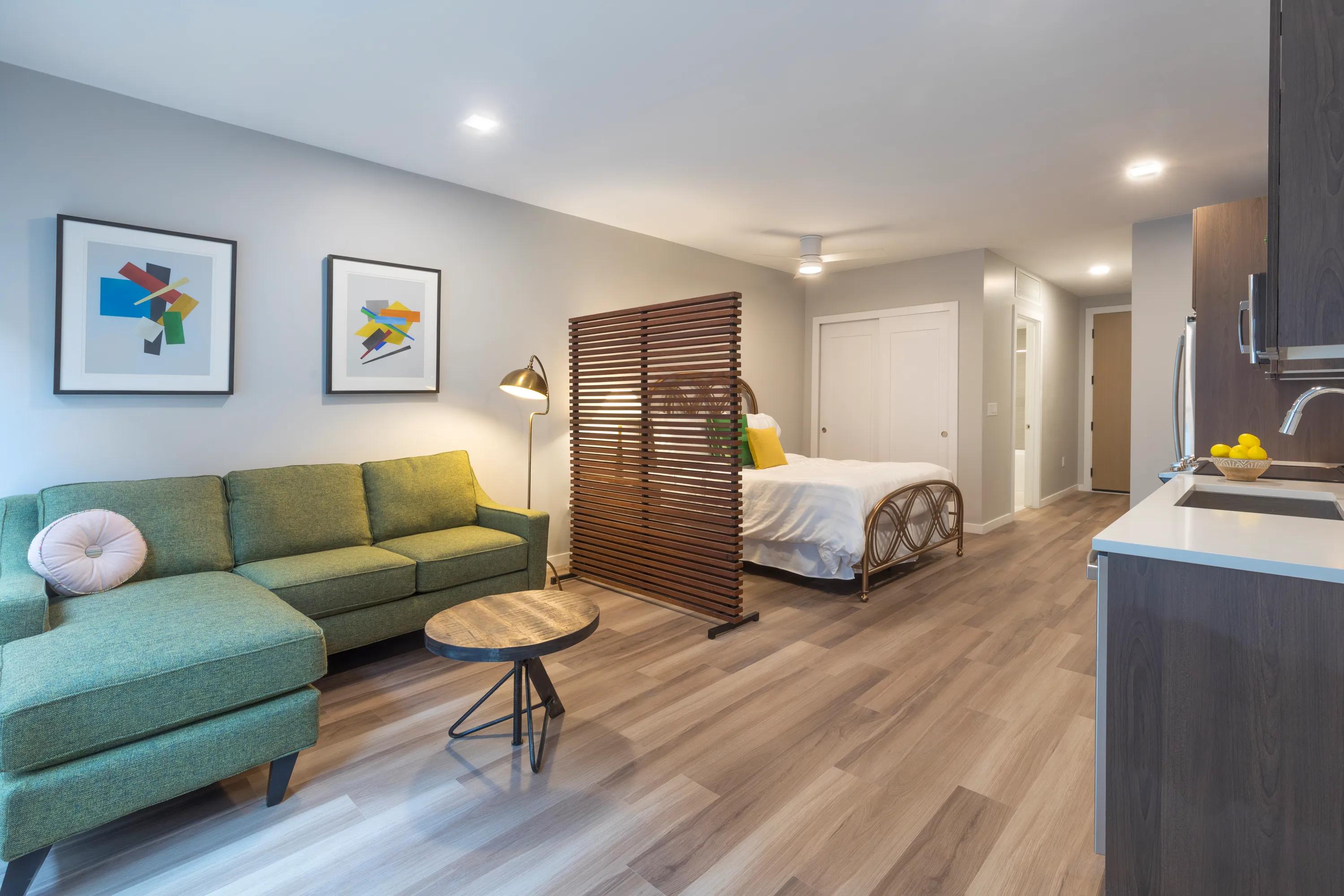 Living Room and Kitchen at Modera LoHi