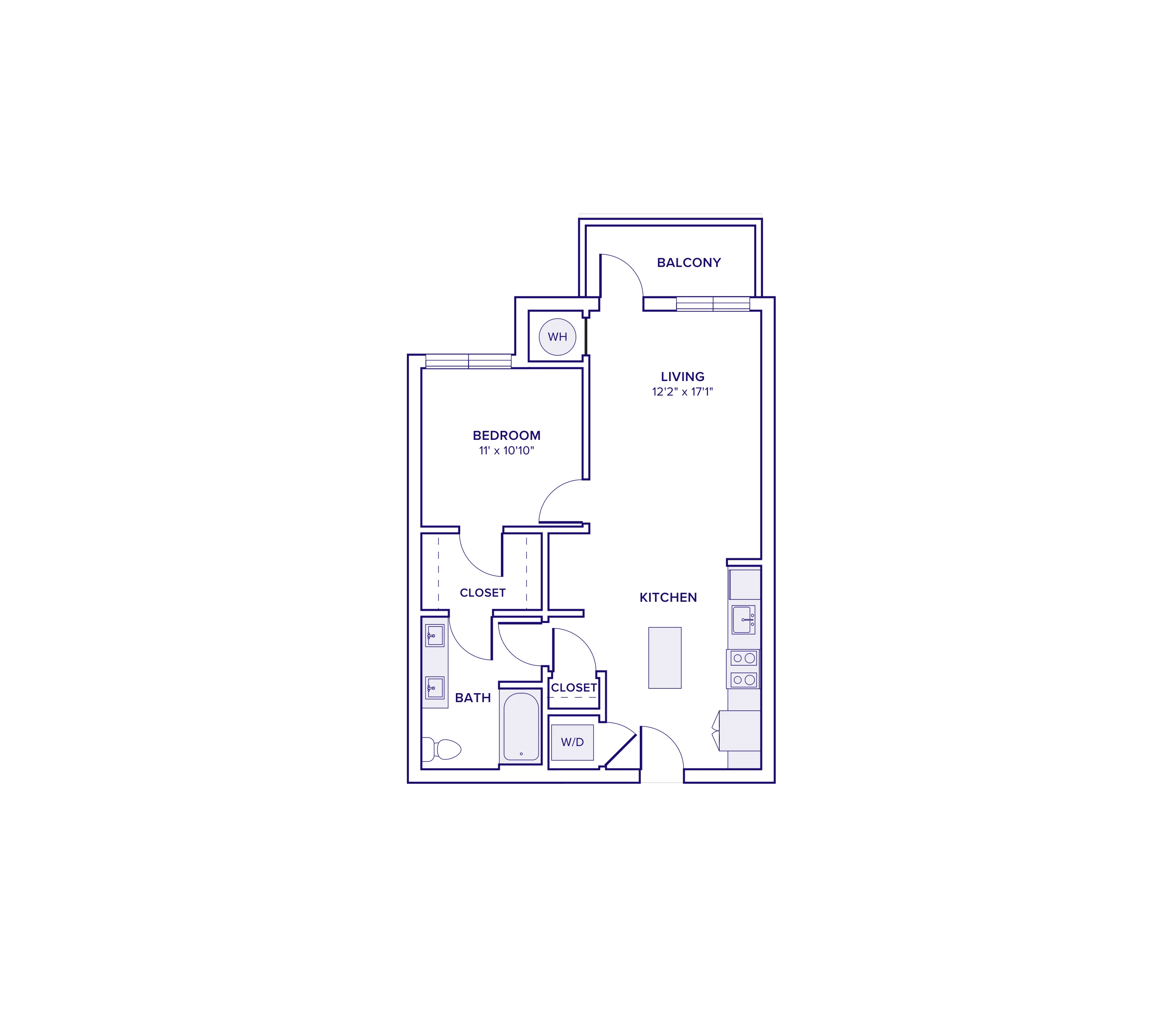 752 square foot one bed one bath floor plan in Atlanta, GA