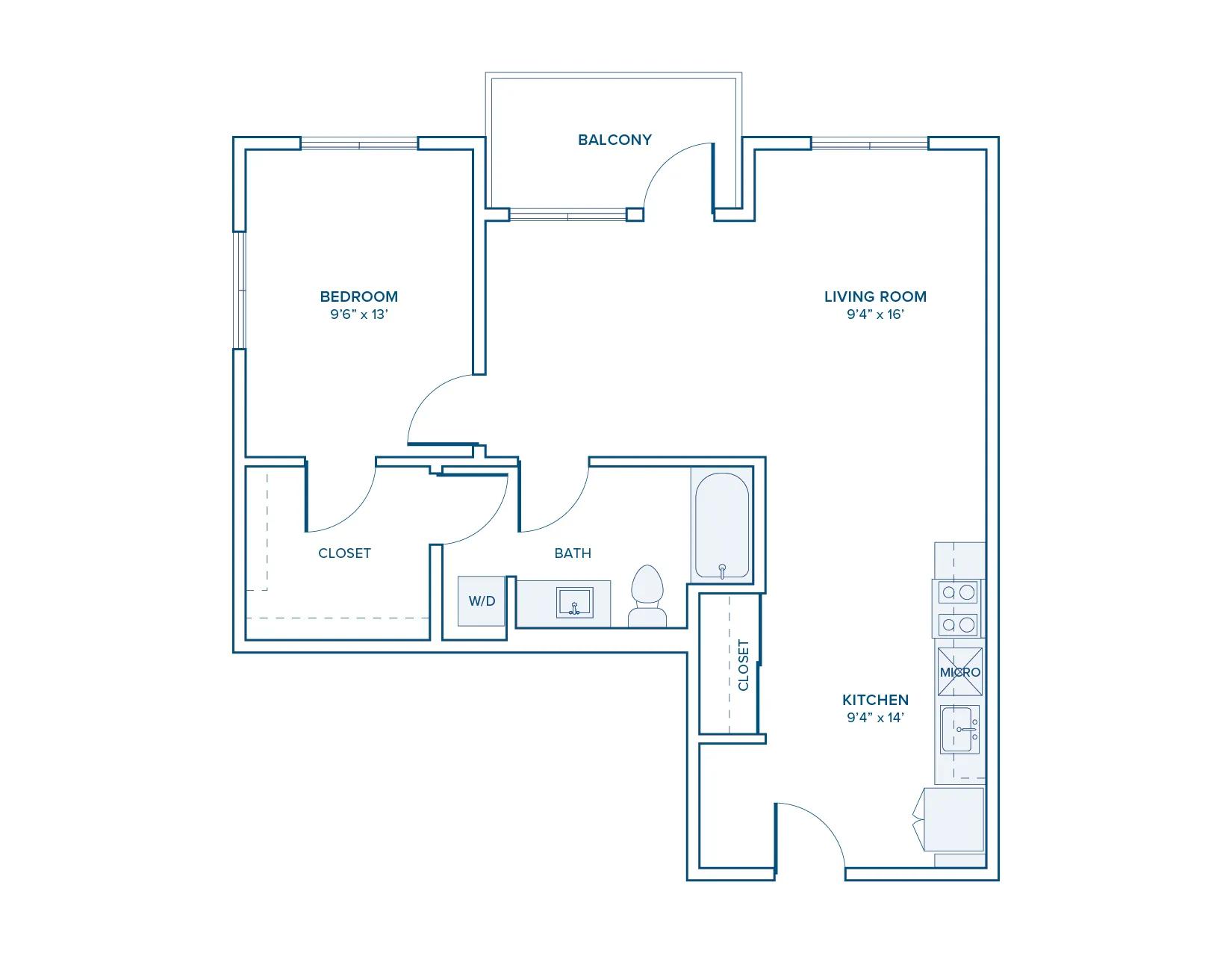 780 square foot one bed one bath floor plan in Beaverton, OR