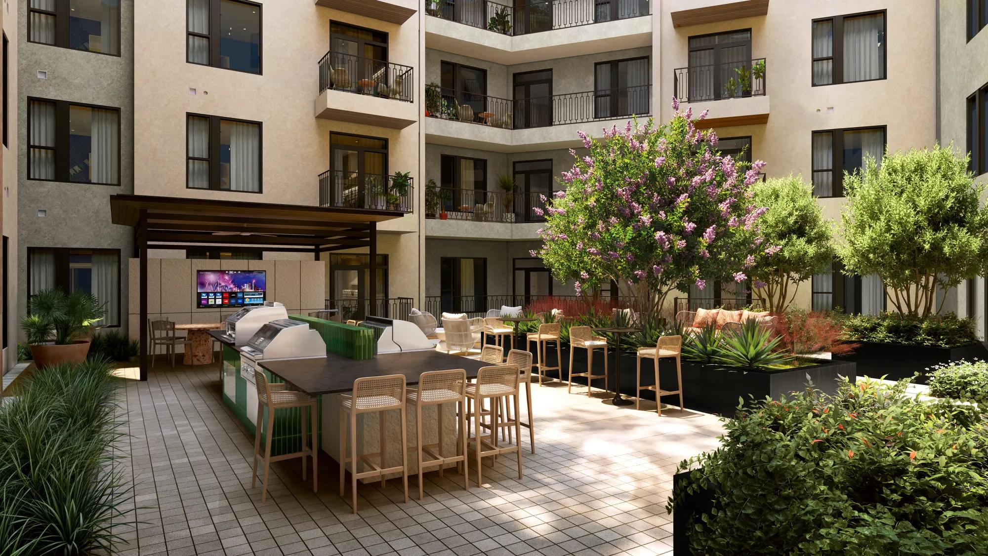 lush courtyards with outdoor lounge areas modera trailhead apartments