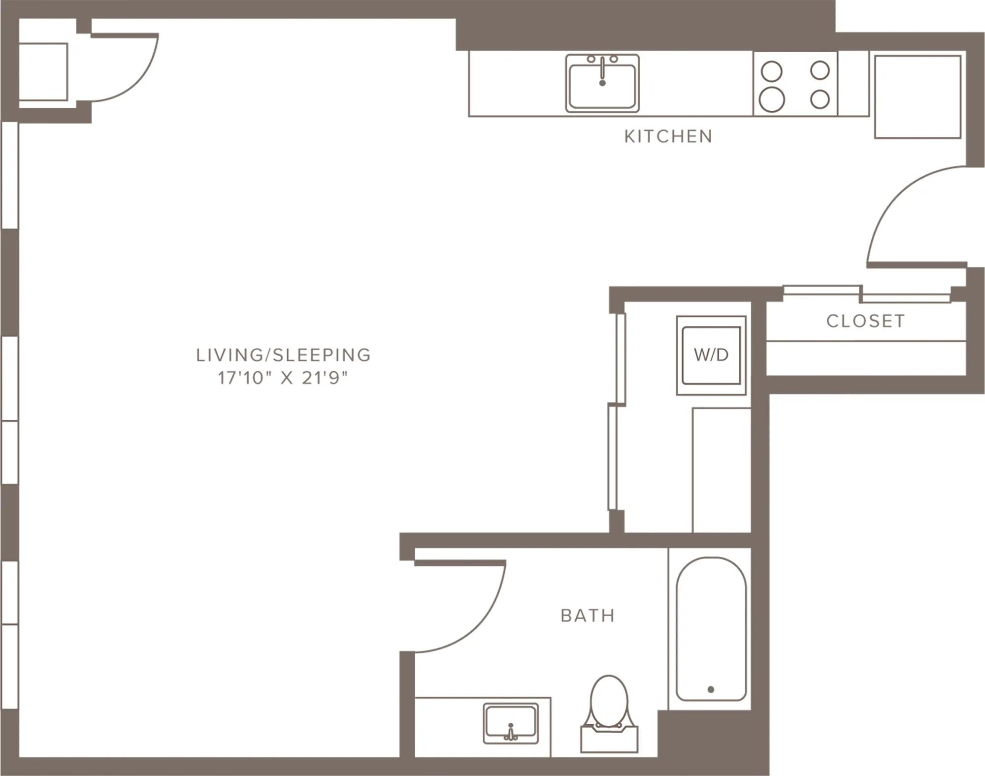 621 square foot studio one bath apartment floor plan image