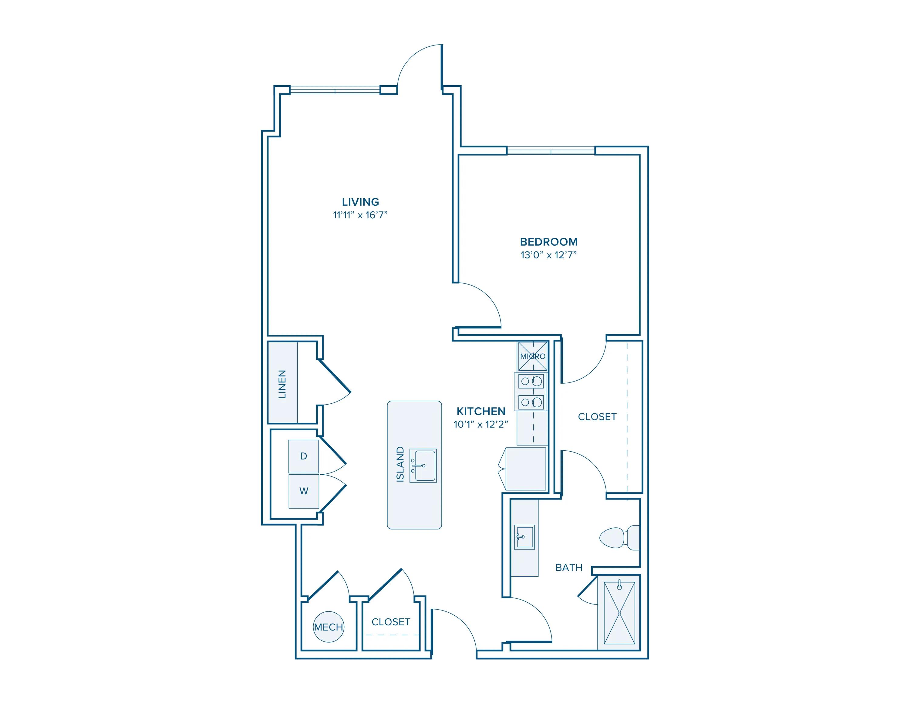 902 square foot one bed one bath apartment floor plan in Charlotte, NC
