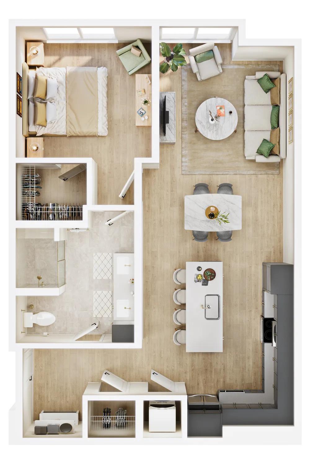 897 square foot one bedroom one bath floor plan image