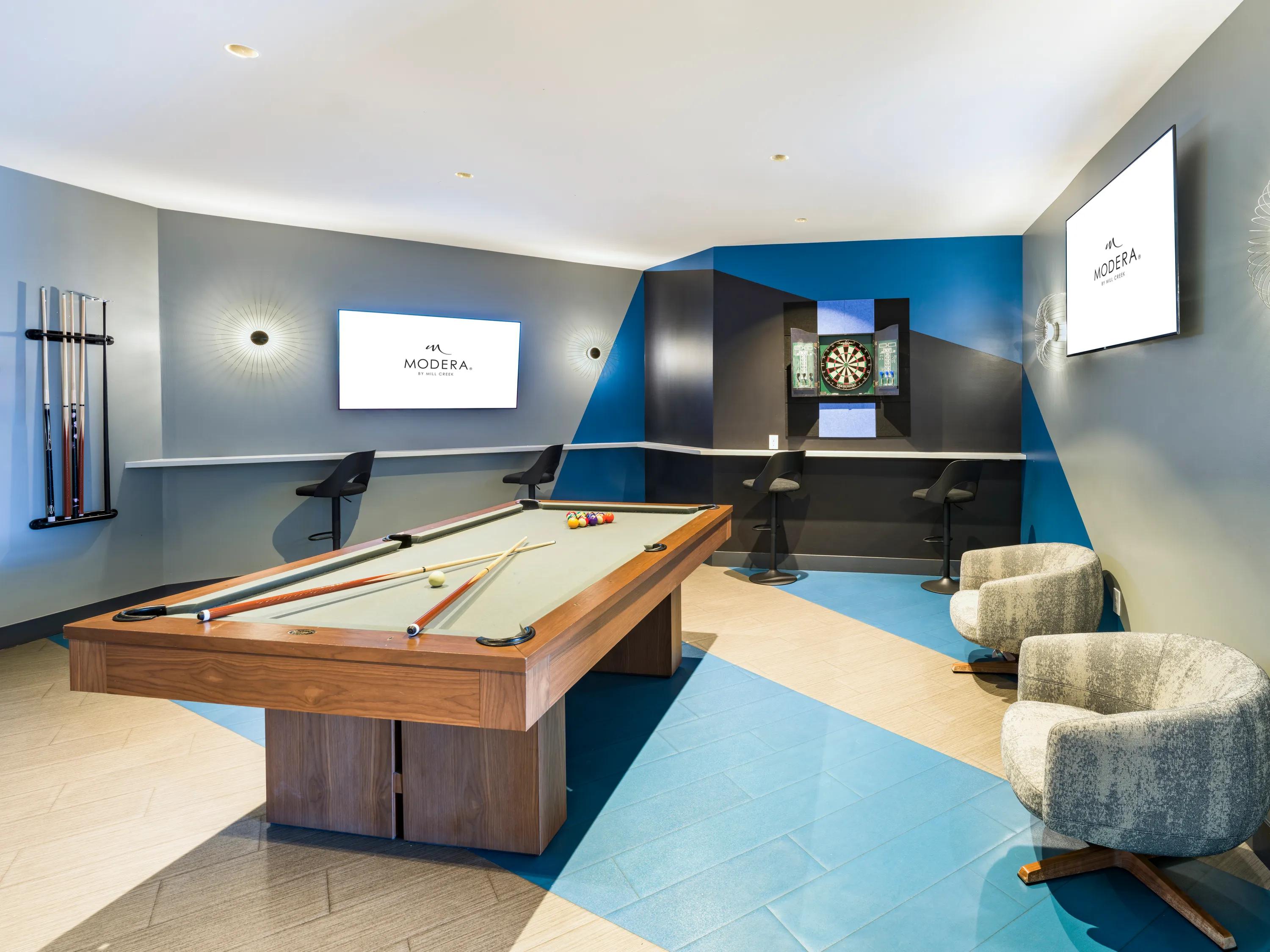pool table in common area modera west wash apartments for rent denver co