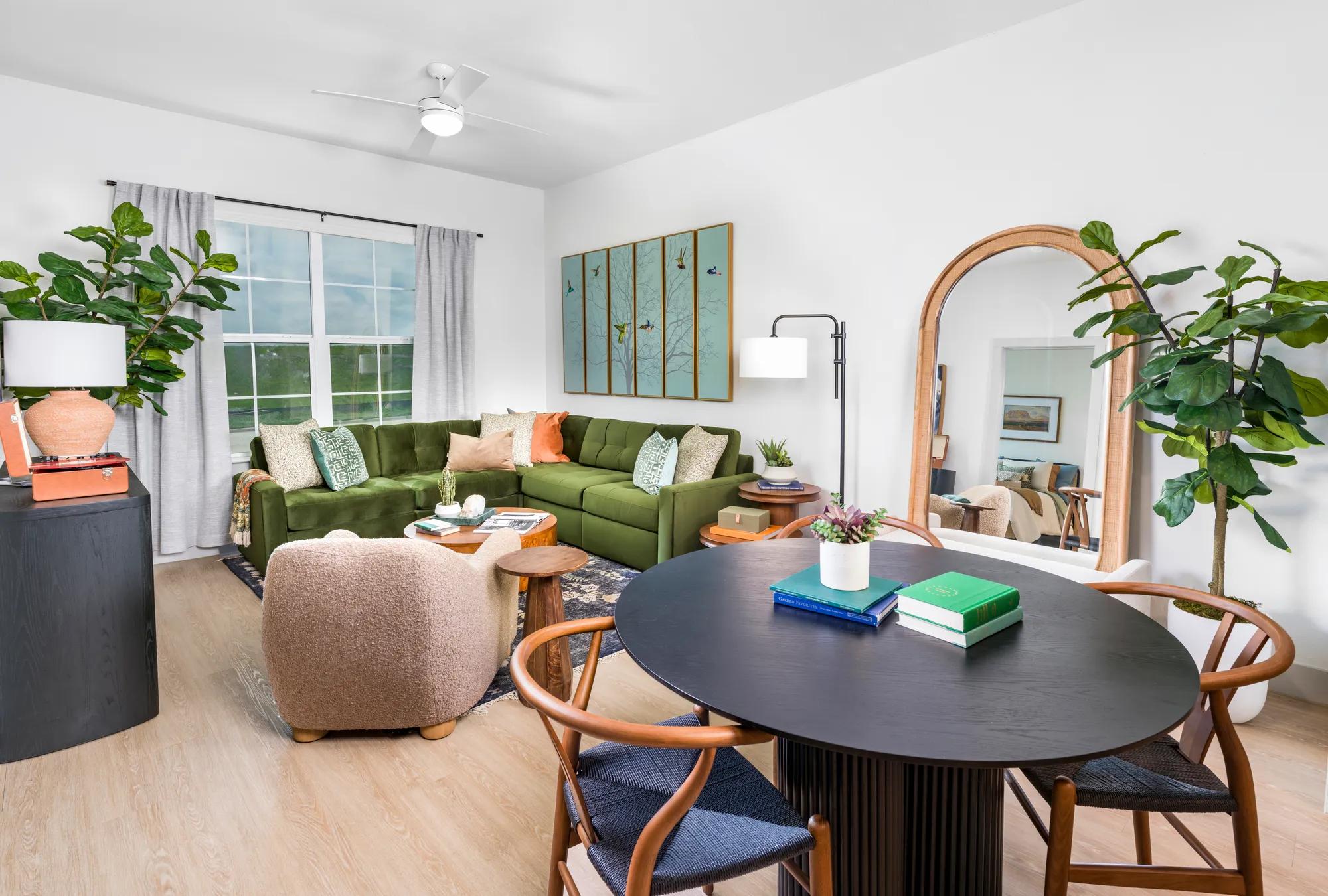 sectional in living area with ceiling fan modera mckinney ridge apartment homes for rent in tx