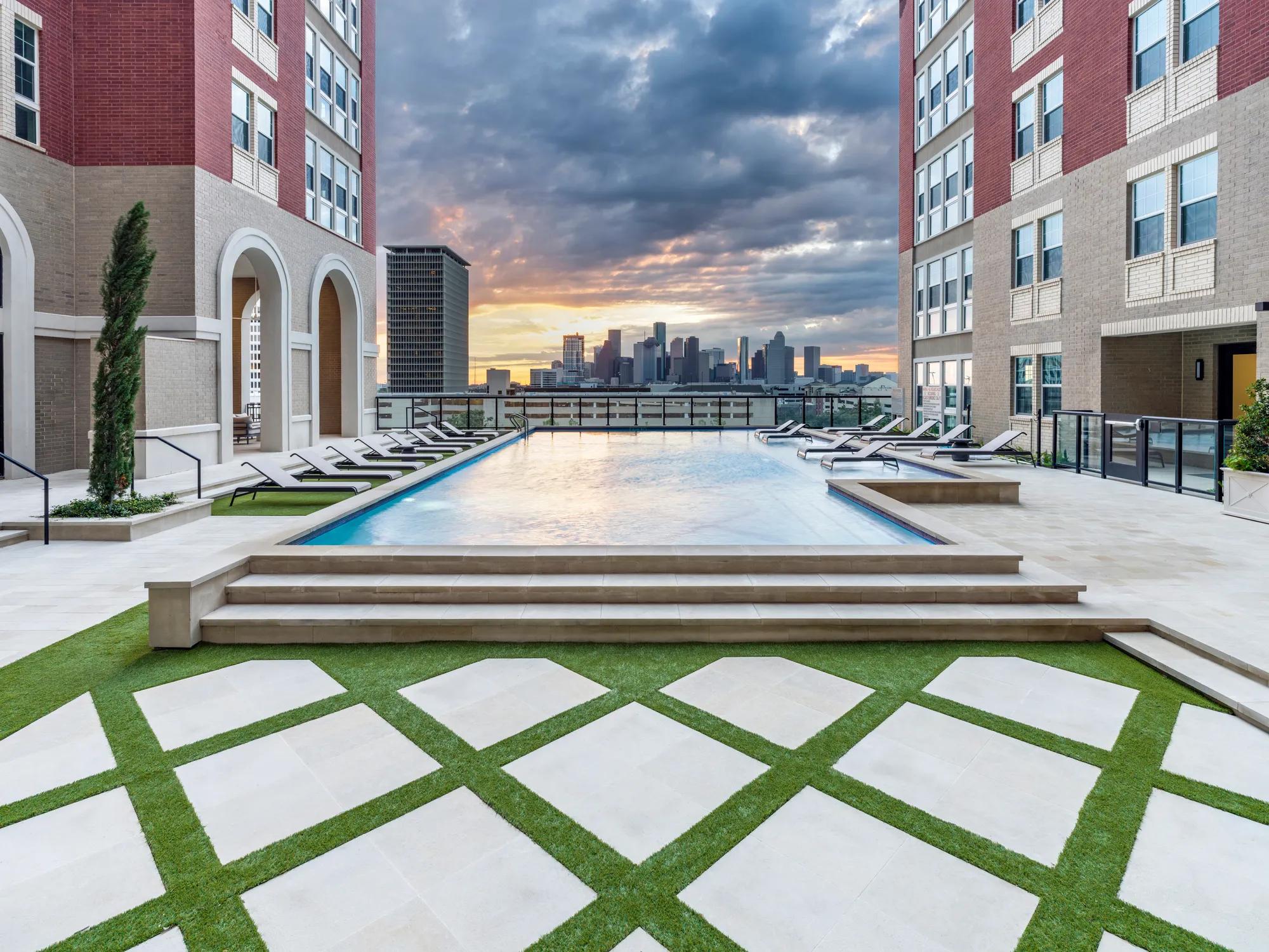 pool and sundeck overlooking city view rendering modera waugh apartment homes for rent in houston texas