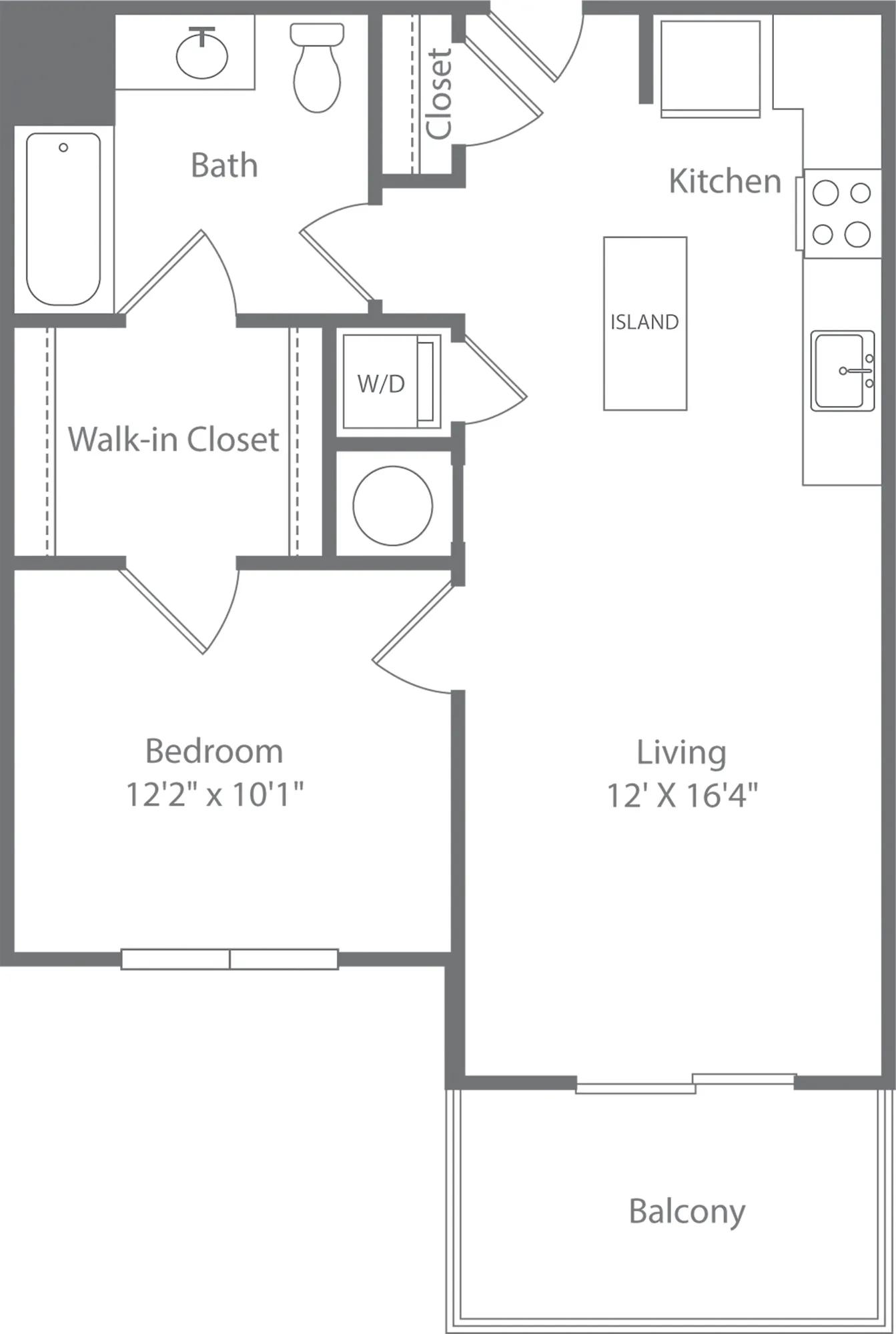722 square foot one bedroom one bath apartment floorplan image