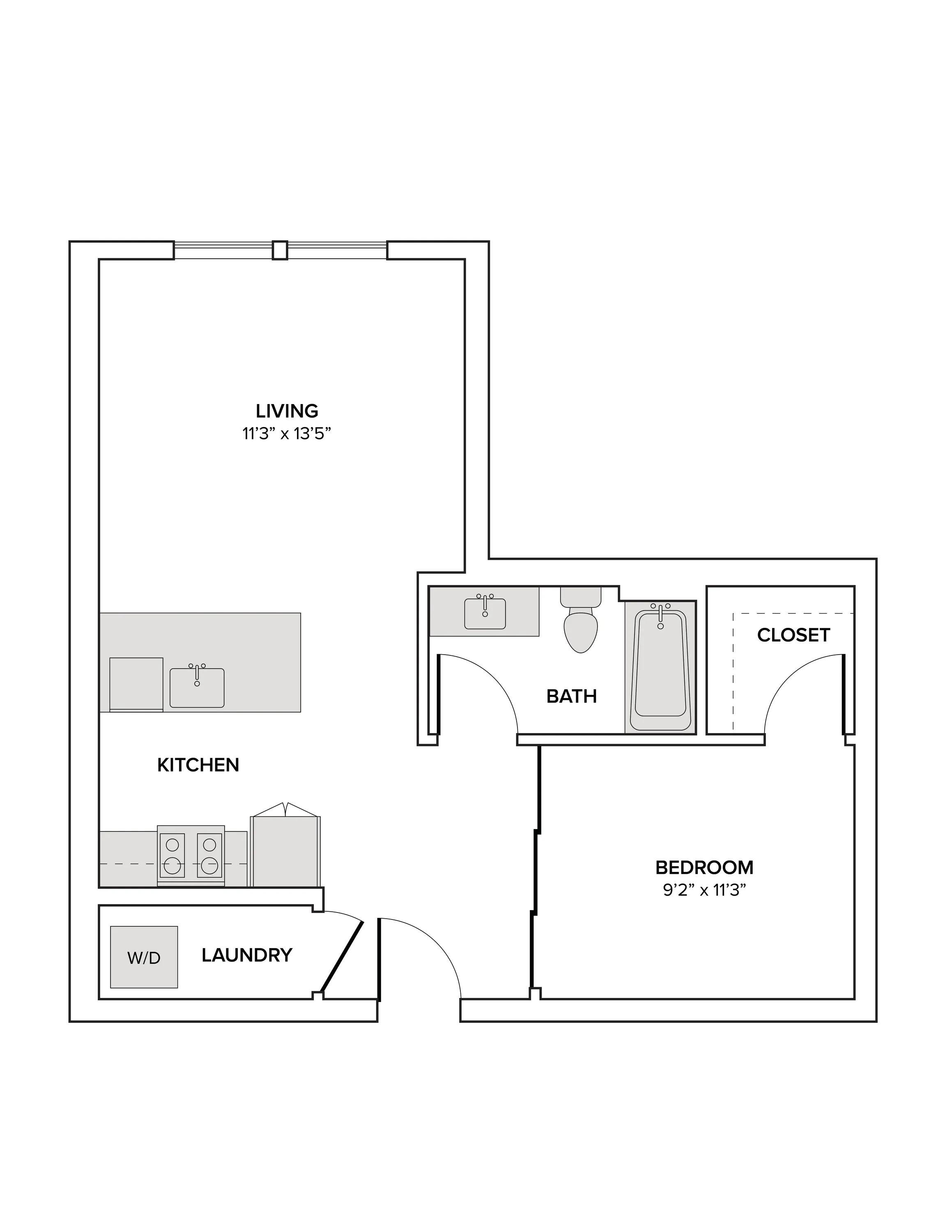 655 square foot one bedroom one bath apartment floor plan image
