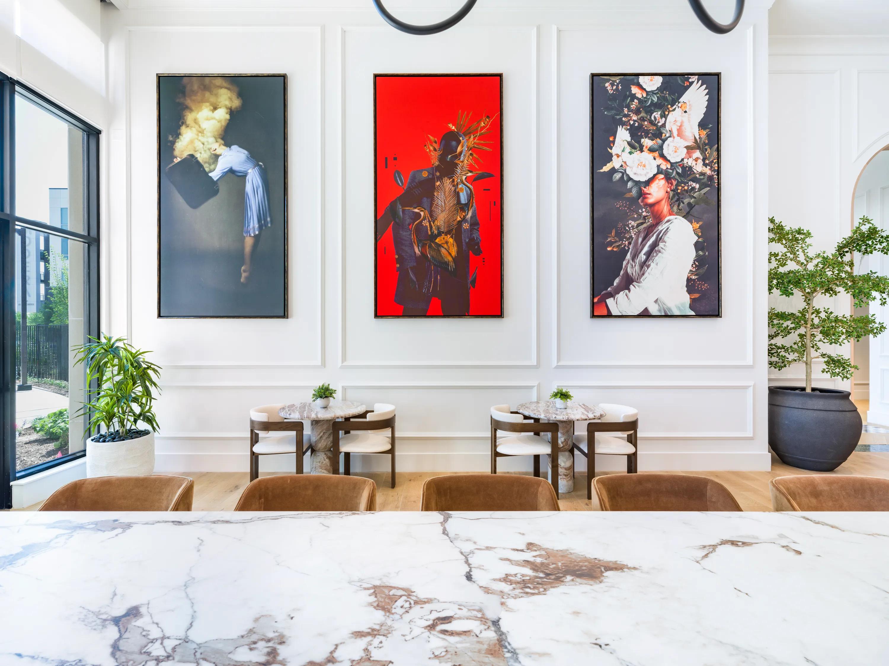 leasing lobby with hanging art modera nations apartments for rent in nashville tn