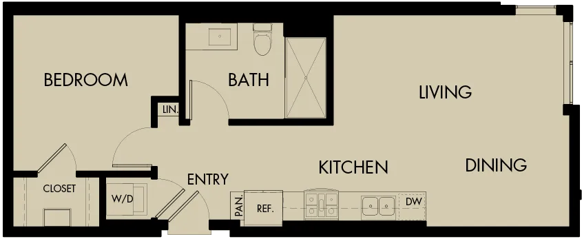 664 square foot one bedroom one bath apartment floor plan image