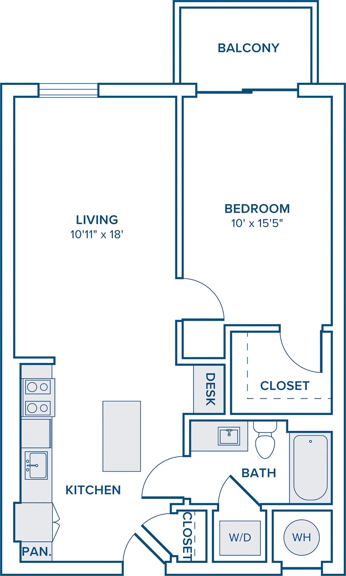 720 square foot one bedroom one bath apartment floorplan image