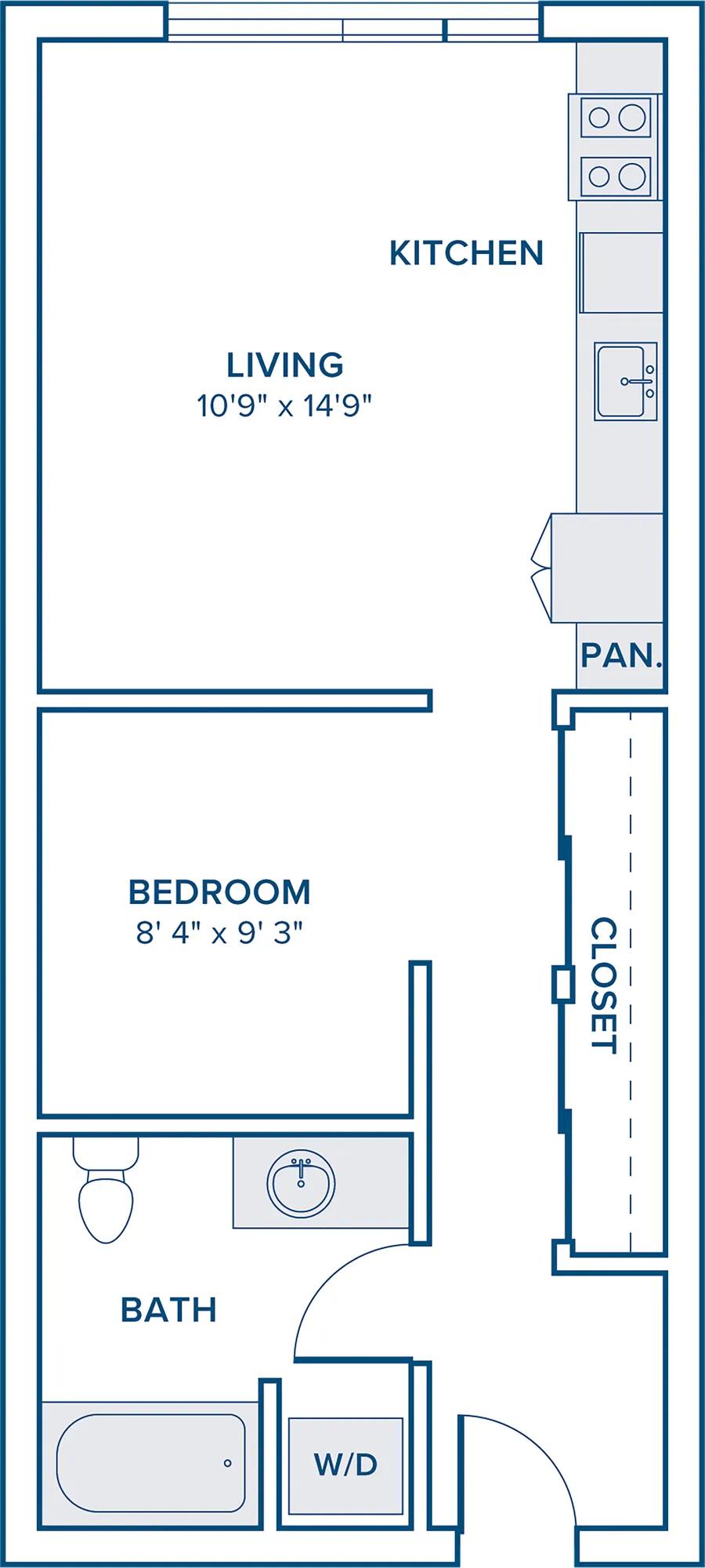 533 square foot one bedroom with one bathroom floorplan image