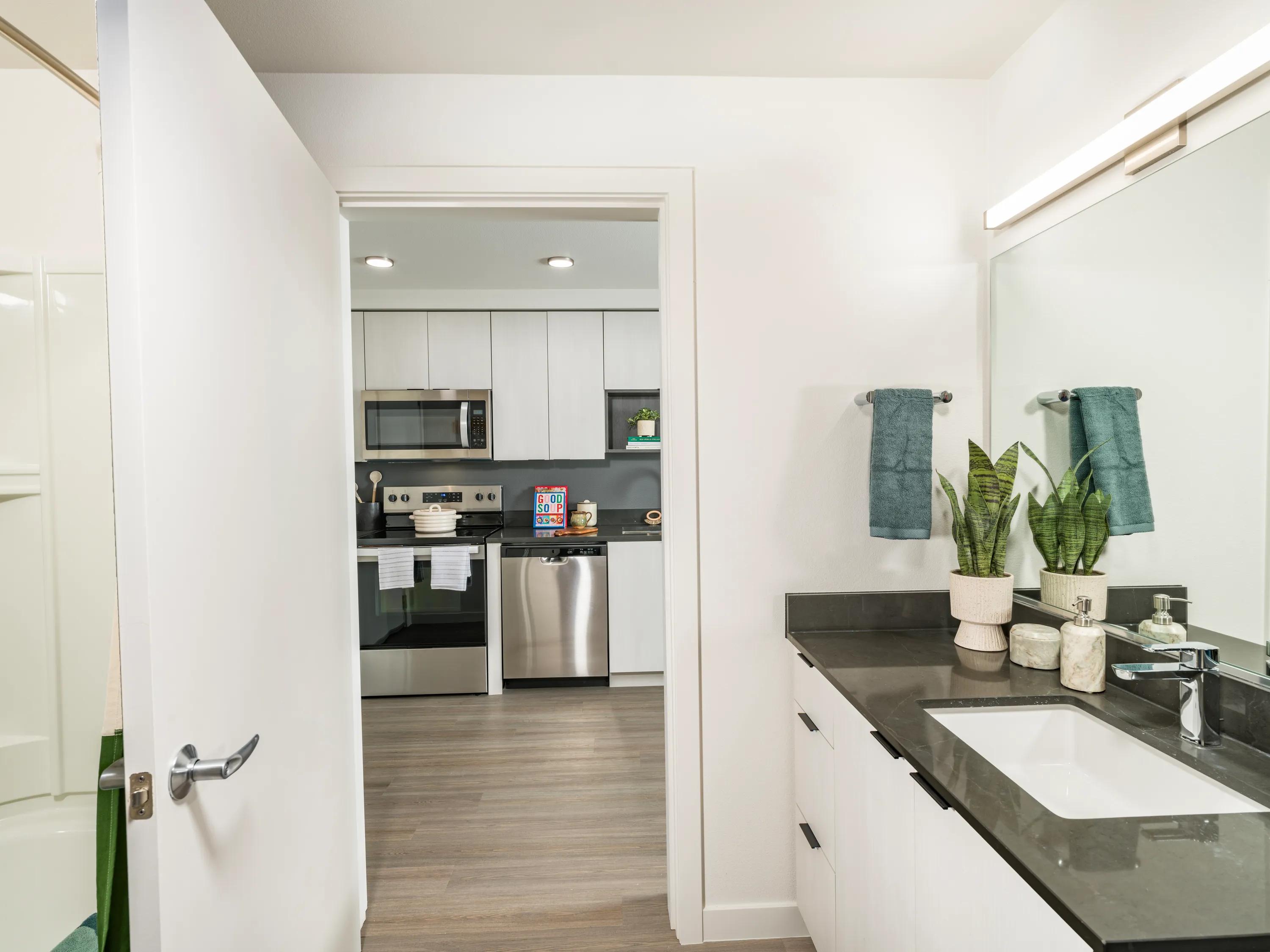 bathtub and shower in bathroom modera woodstock apartment homes for rent