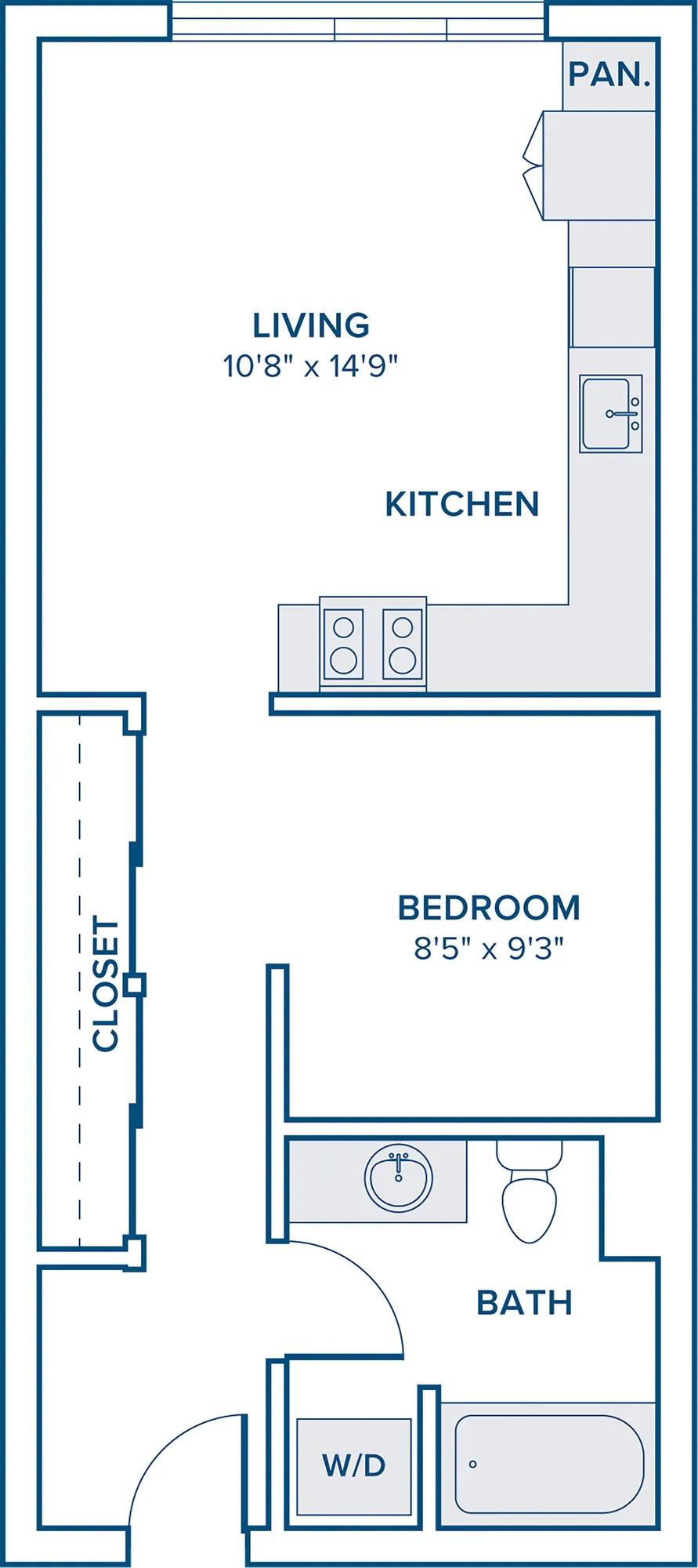 529 square foot one bedroom with one bathroom floorplan image