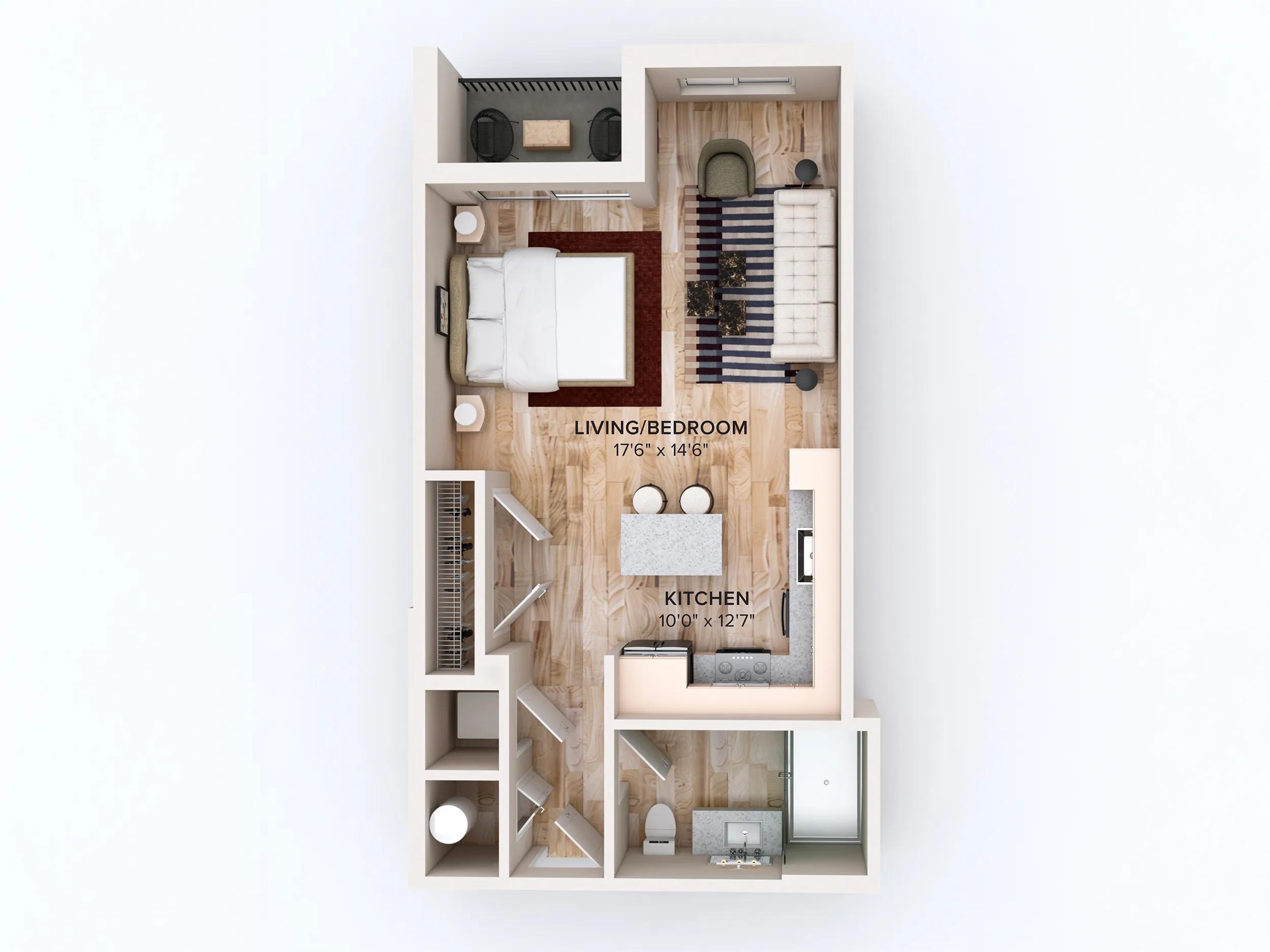 572 square foot studio one bath floor plan in Miami, FL