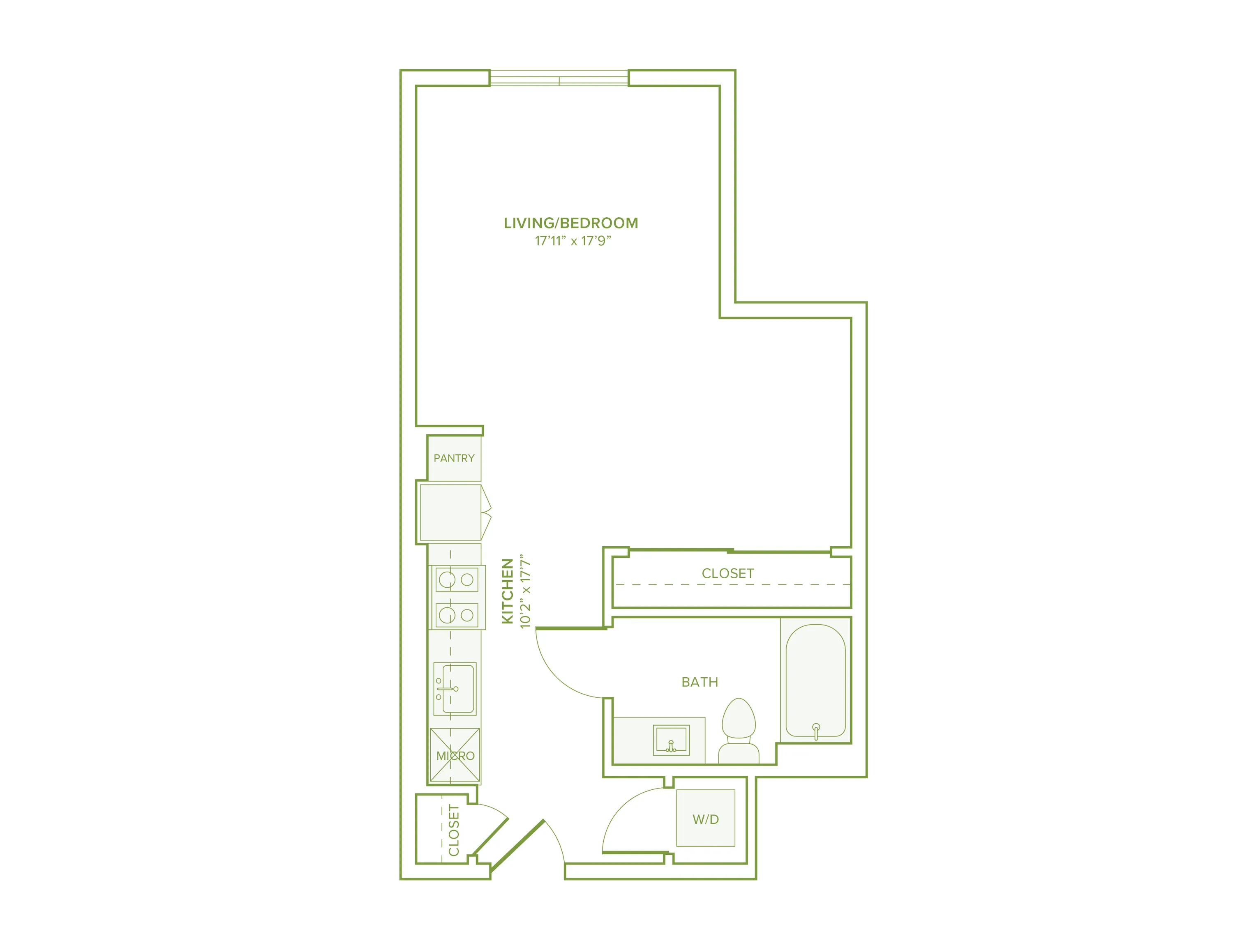 523 square foot studio one bath floor plan in Falls Church, VA