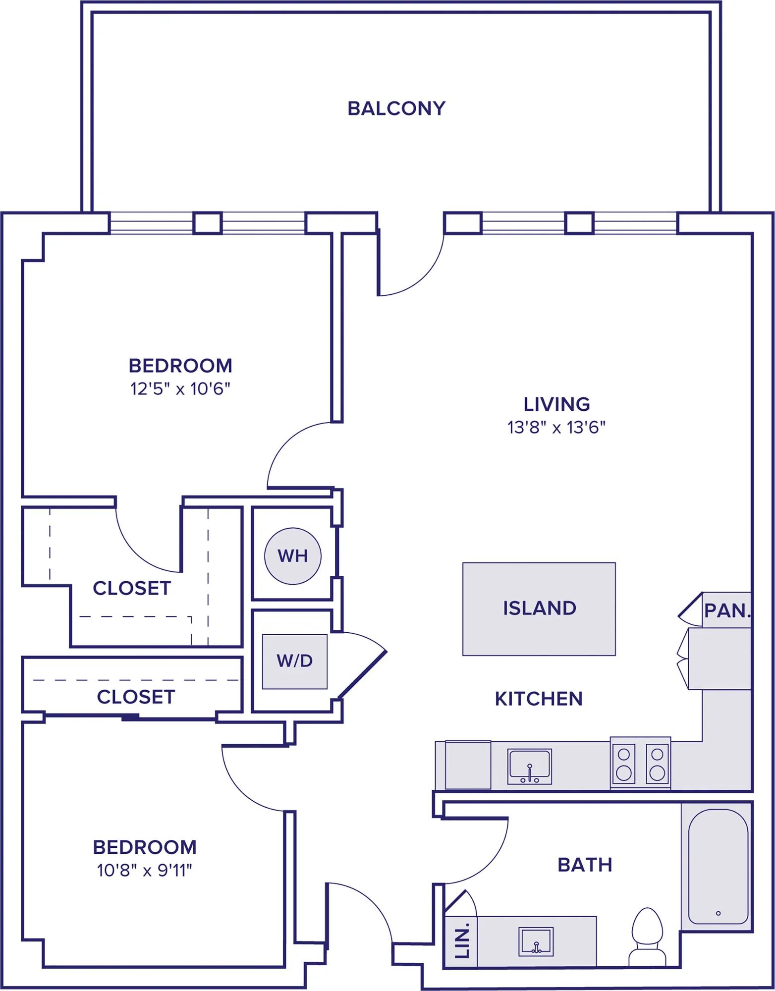 922 square foot two bedroom one bath apartment floor plan image