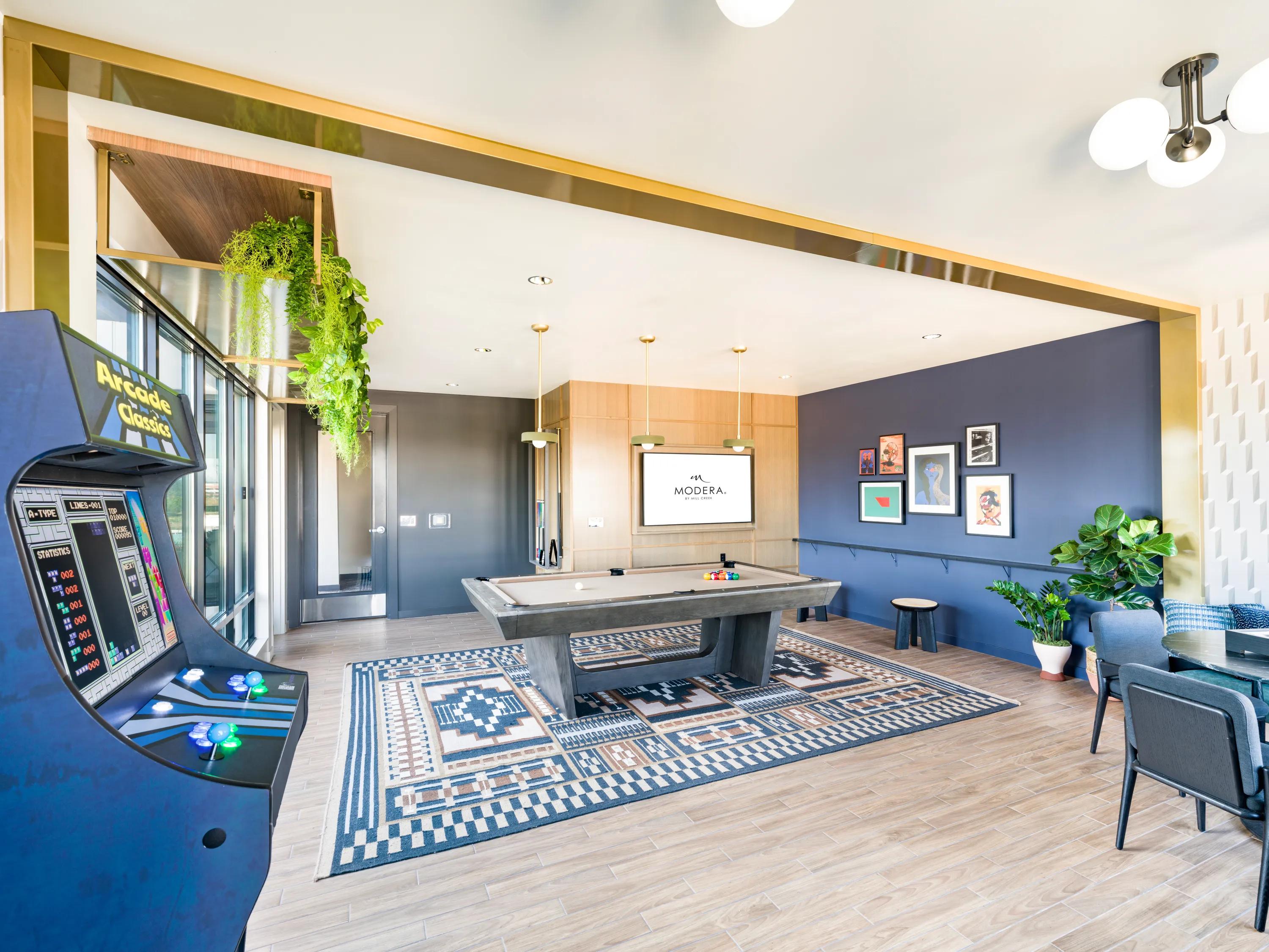 game room with pool table and arcade games modera beaverton apartment homes for rent in or