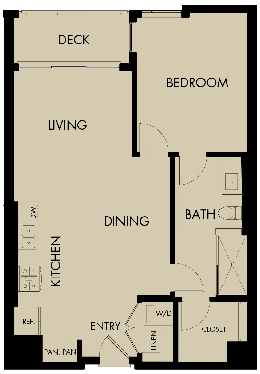 778 square foot one bed one bath apartment floor plan image