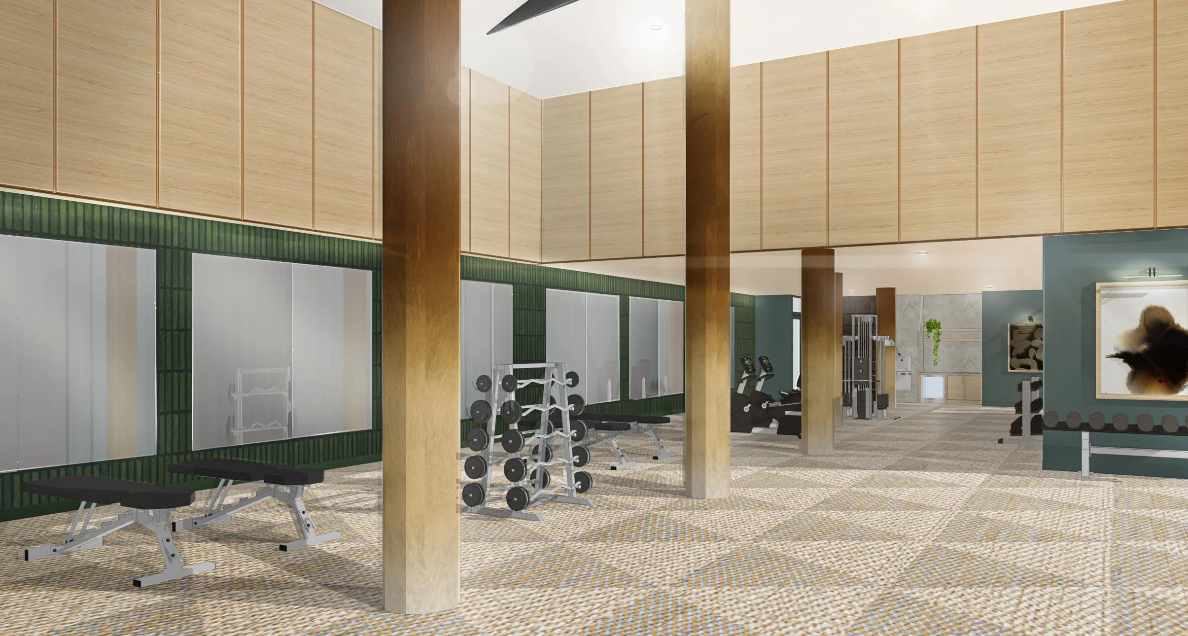 fitness center rendering modera melrose apartments in oceanside ca