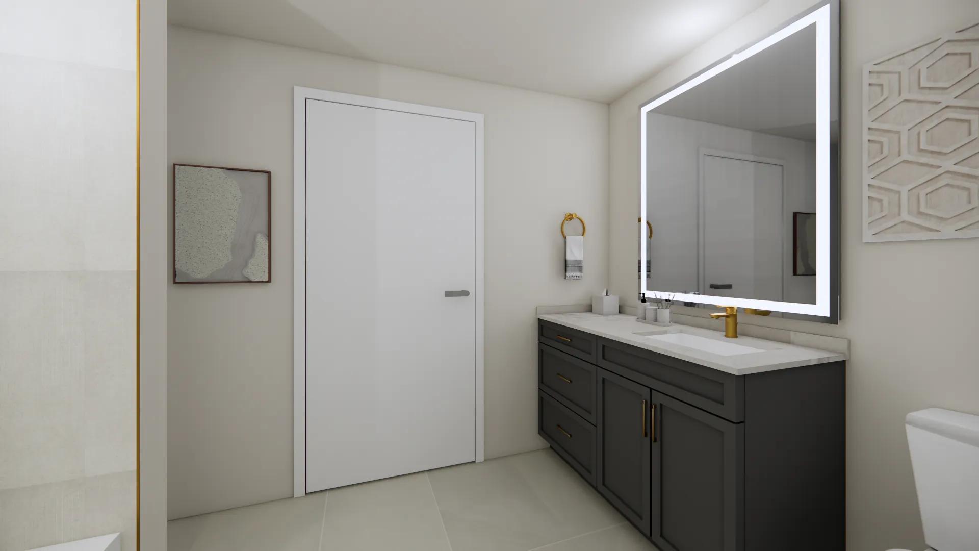 premium home bathroom with backlit mirror at modera university park apartment homes for rent in denver co