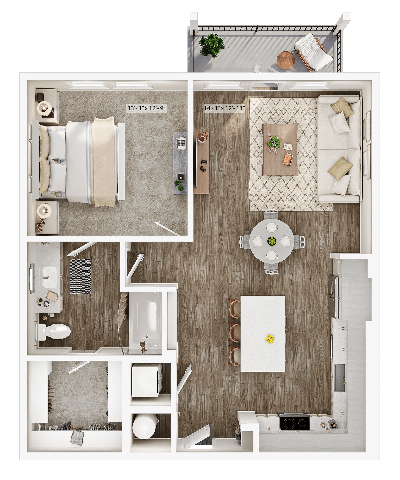 845 square foot one bedroom one bath apartment floor plan image