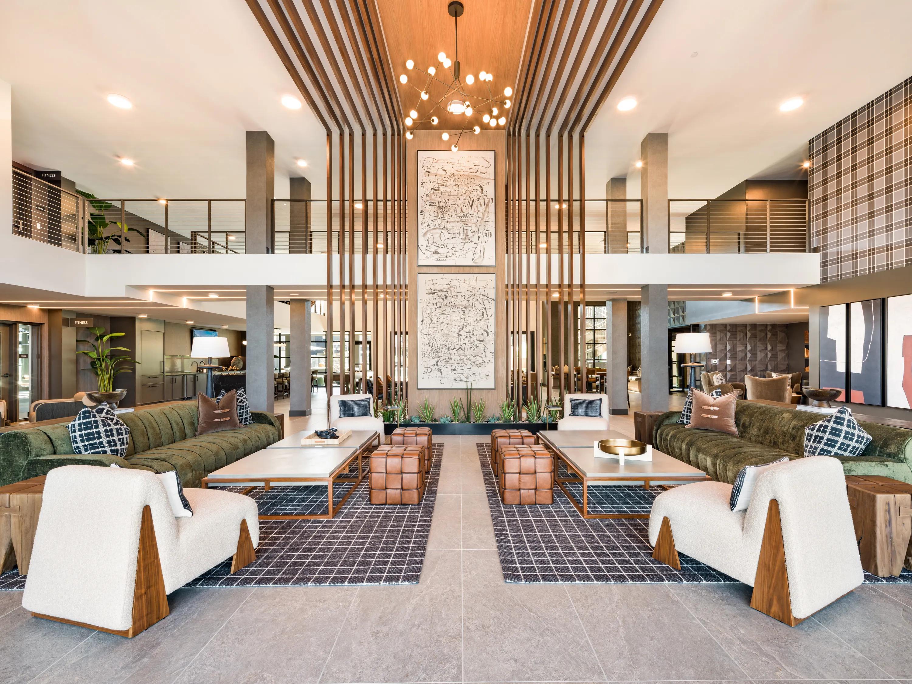 leasing lobby with seating modera chandler apartment homes chandler az
