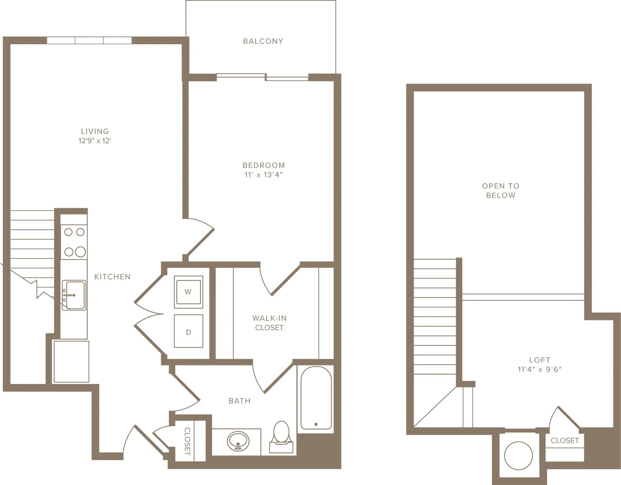 841 square foot one bed one bath floor plan image