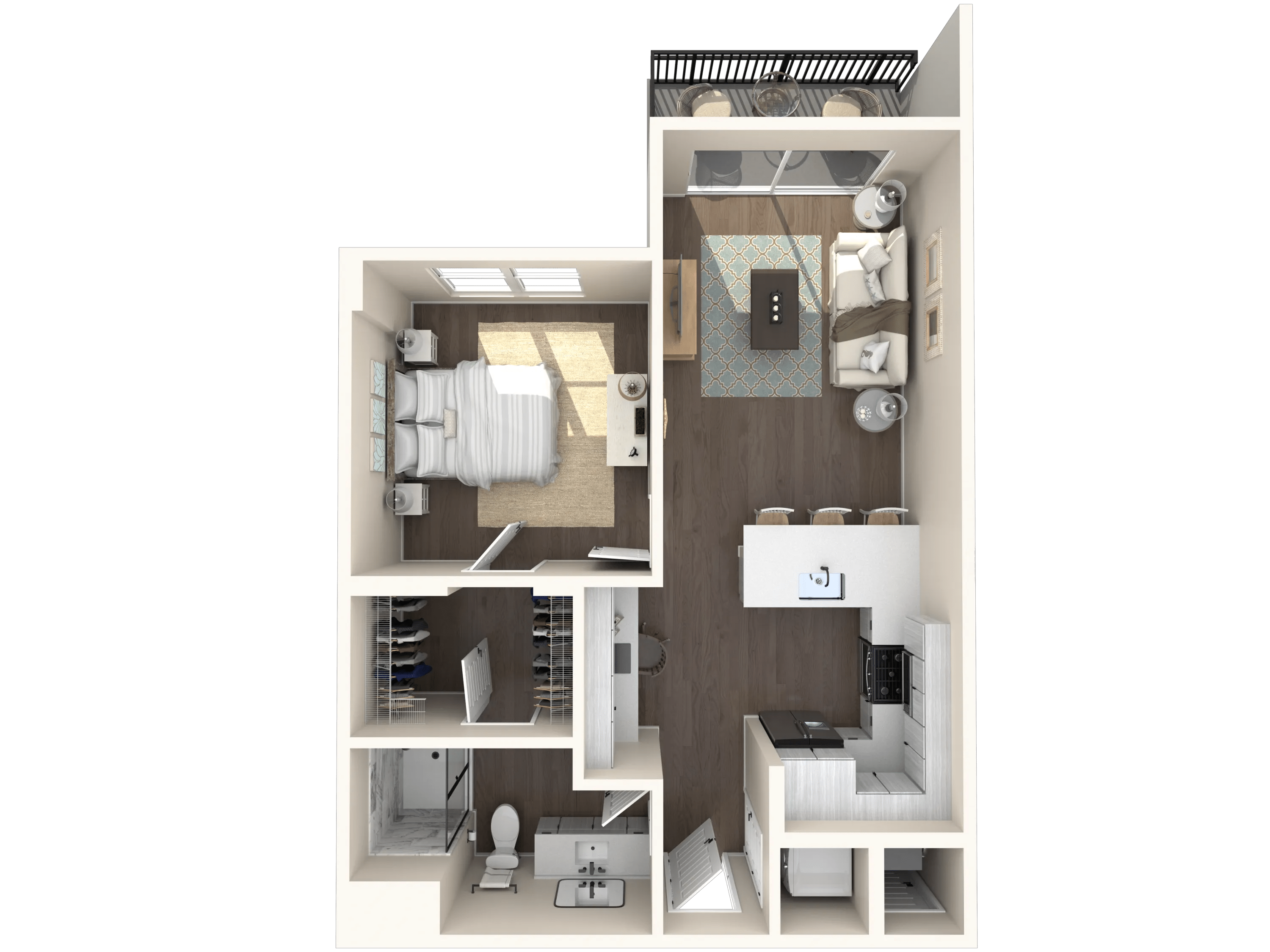 711 square foot one bedroom one bath apartment floor plan image
