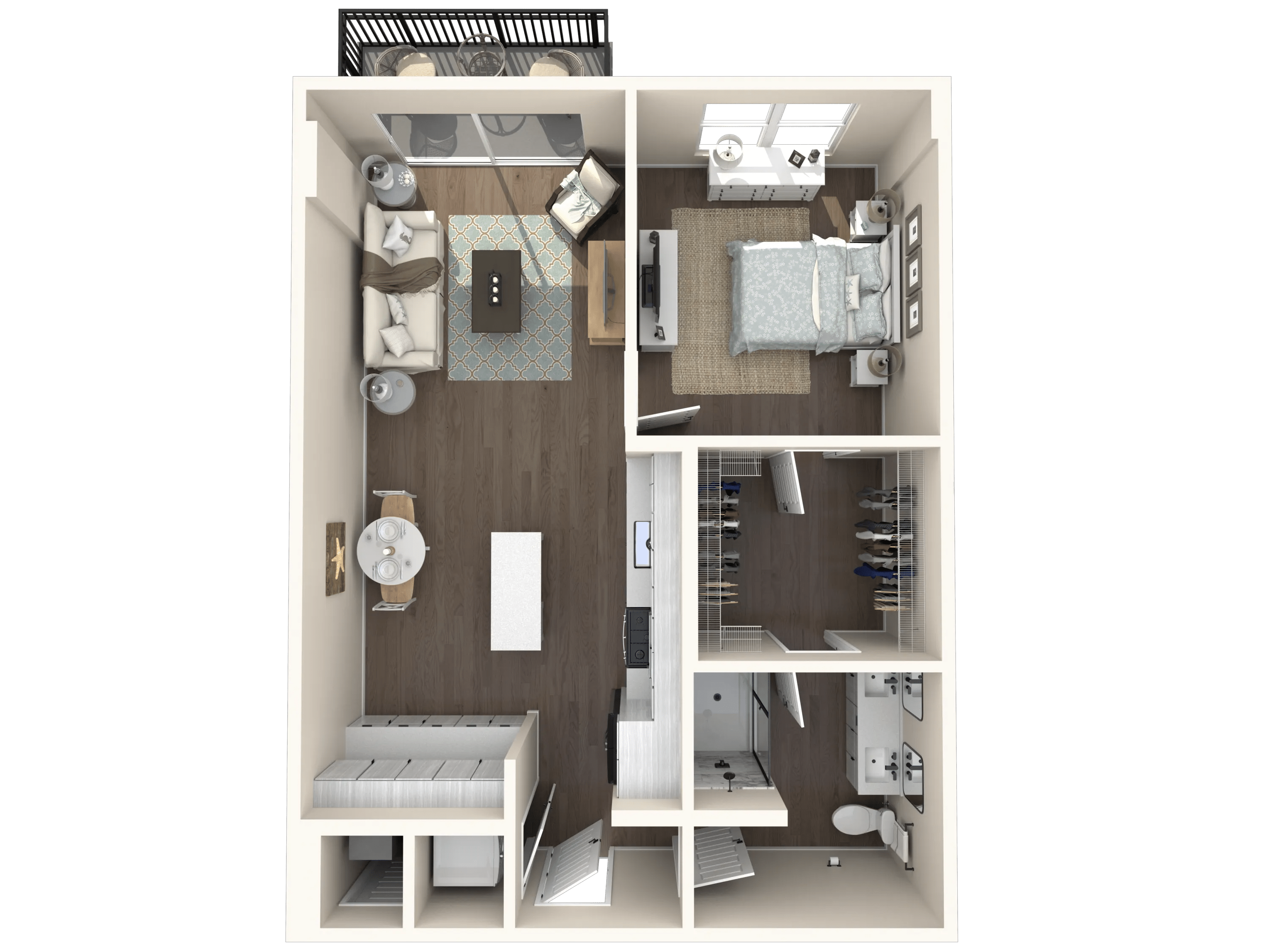 768 square foot one bedroom one bath apartment floor plan image