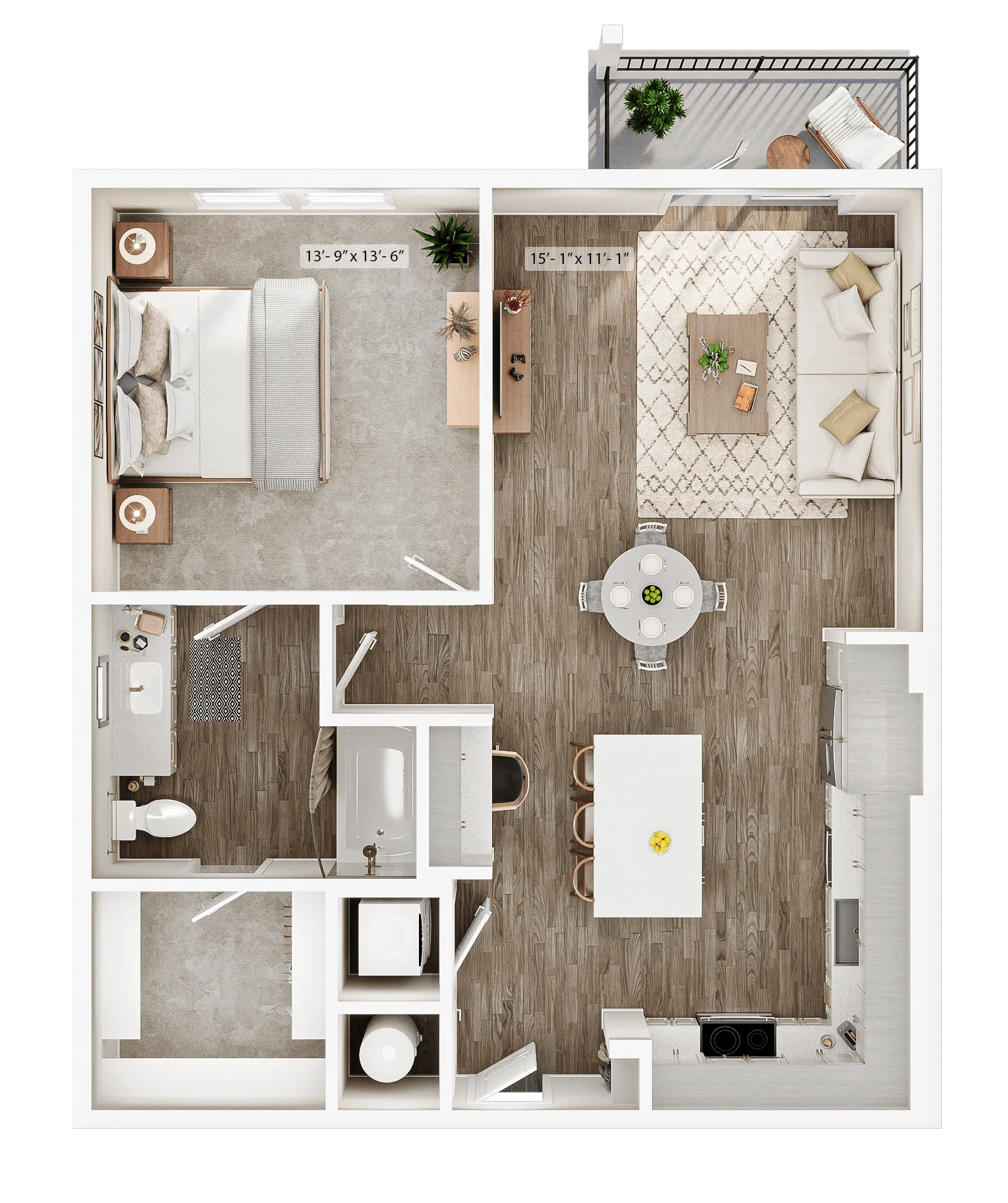 877 square foot one bedroom one bath apartment floor plan image