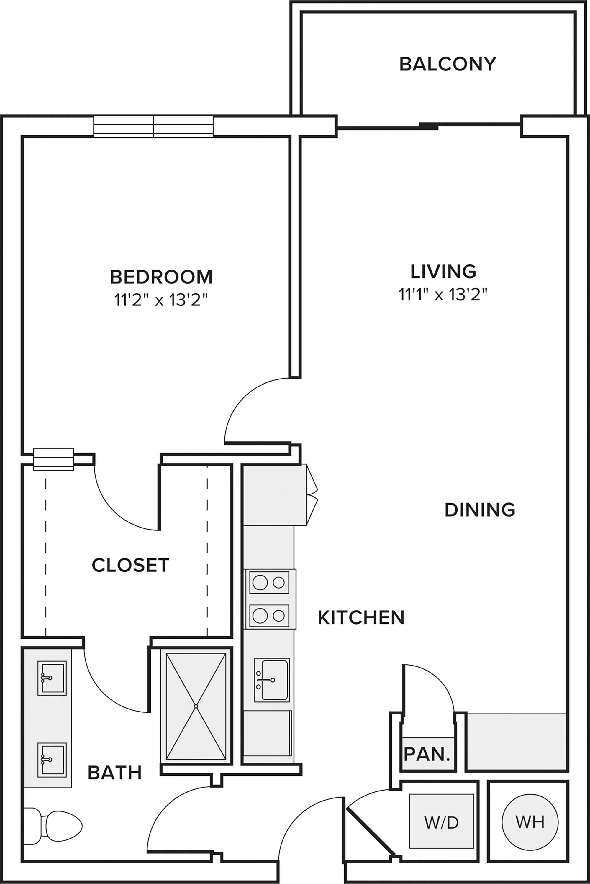 765-770 square foot one bedroom one bath apartment floorplan in Davie, FL