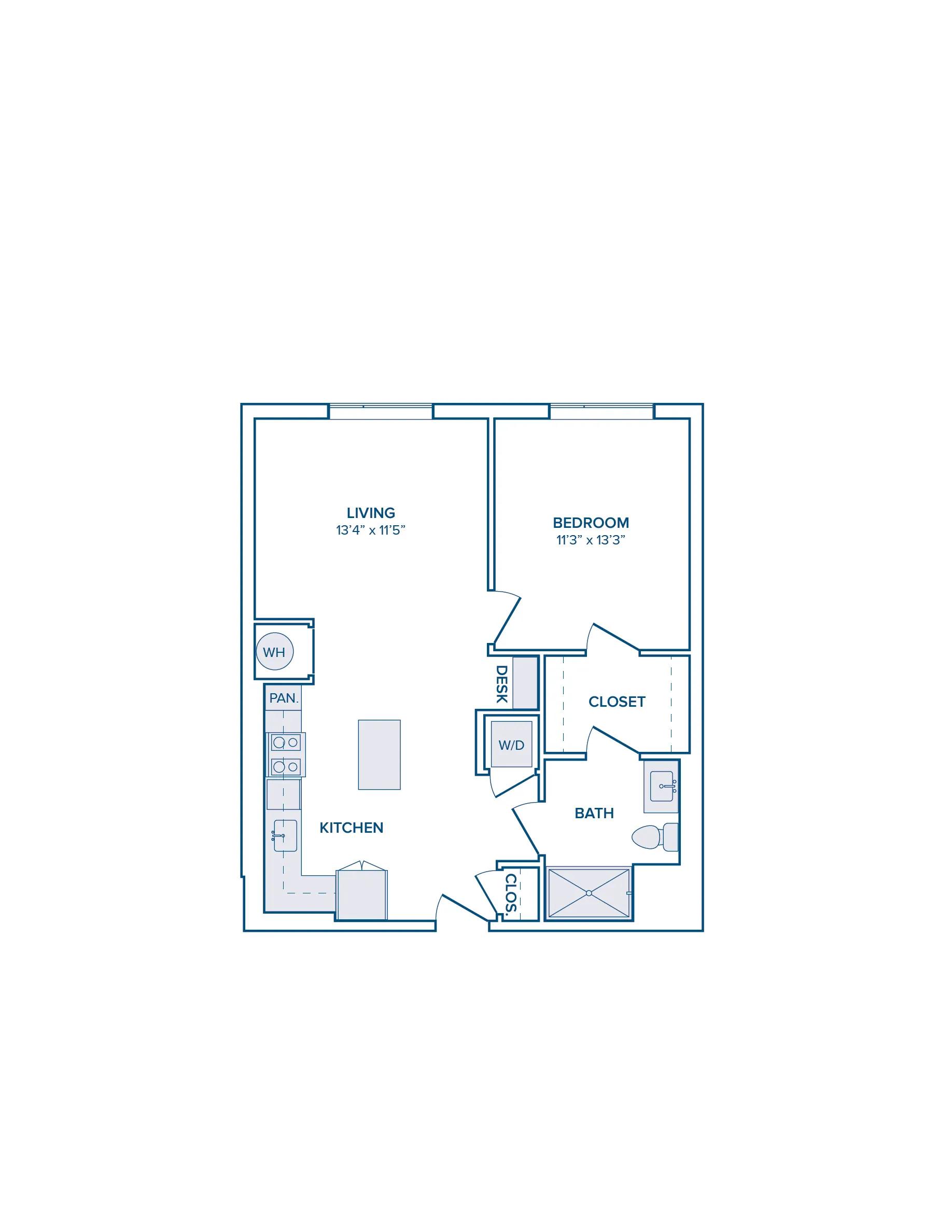 791 square foot one bed one bath floor plan image