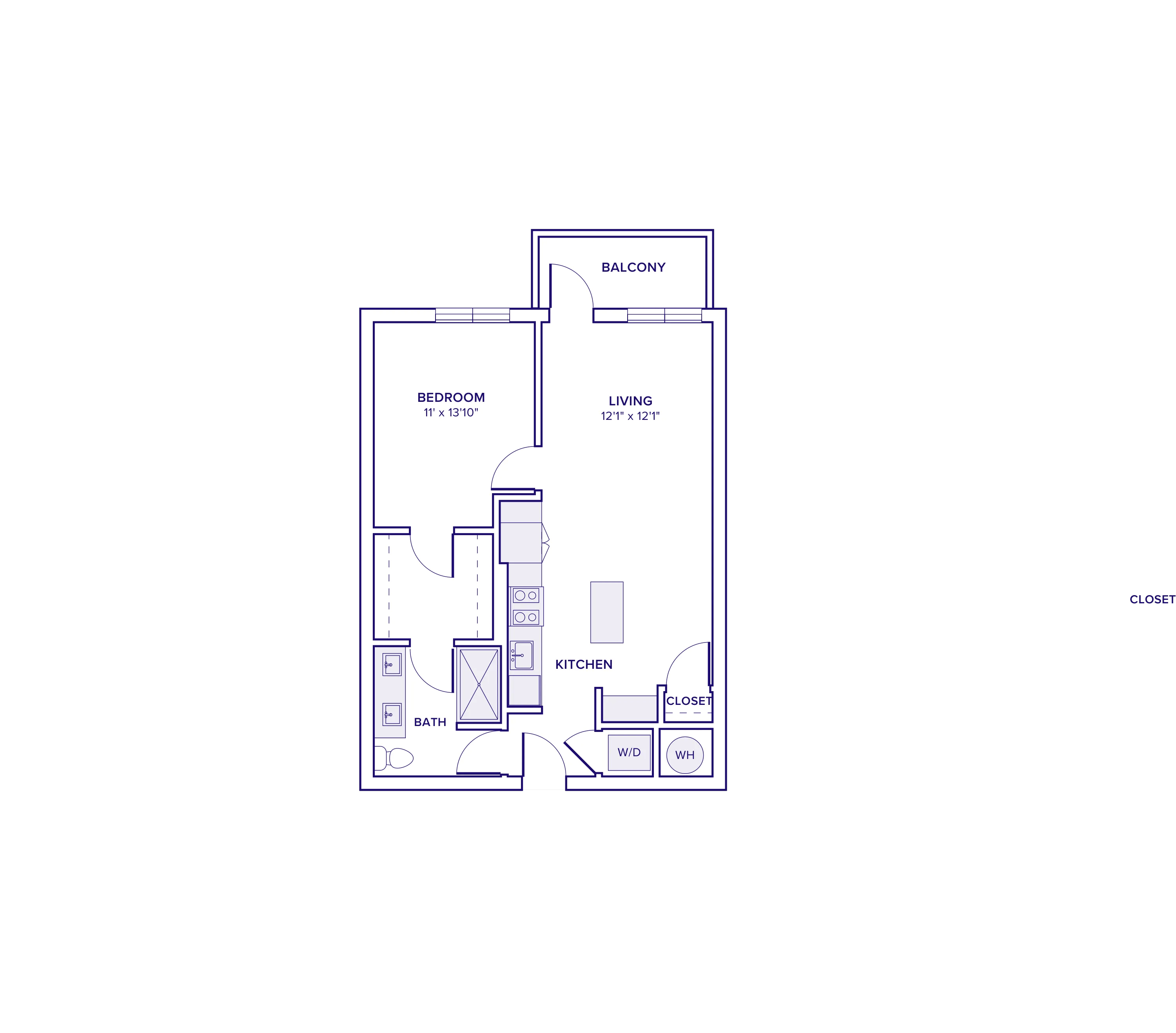 740 square foot one bed one bath floor plan in Atlanta, GA