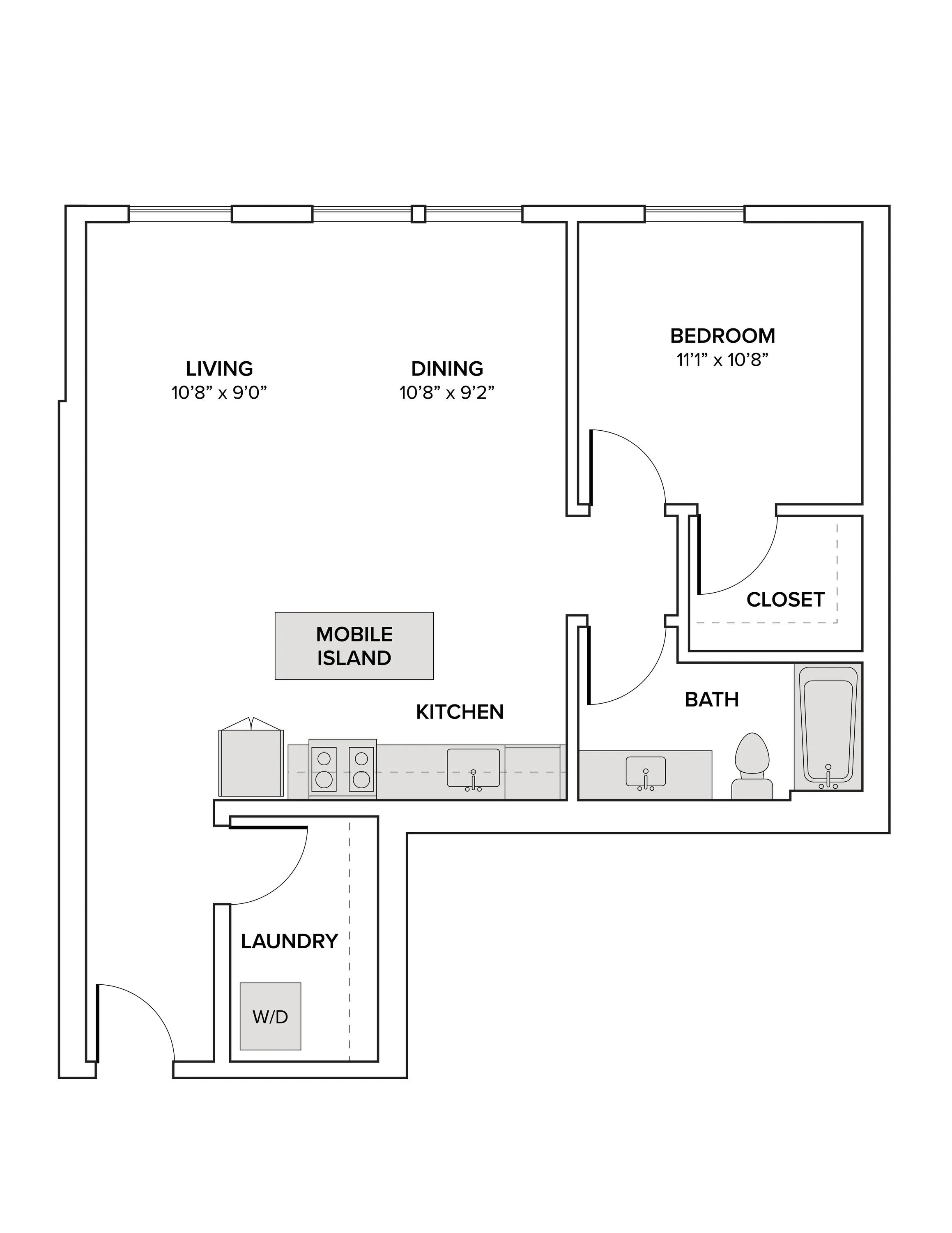 835 square foot one bedroom one bath apartment floor plan image