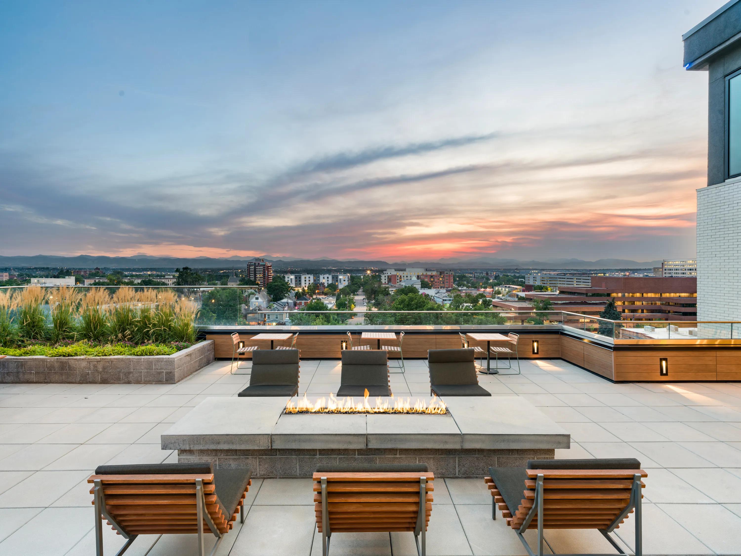 Sky lounge with stellar view at dusk with seating