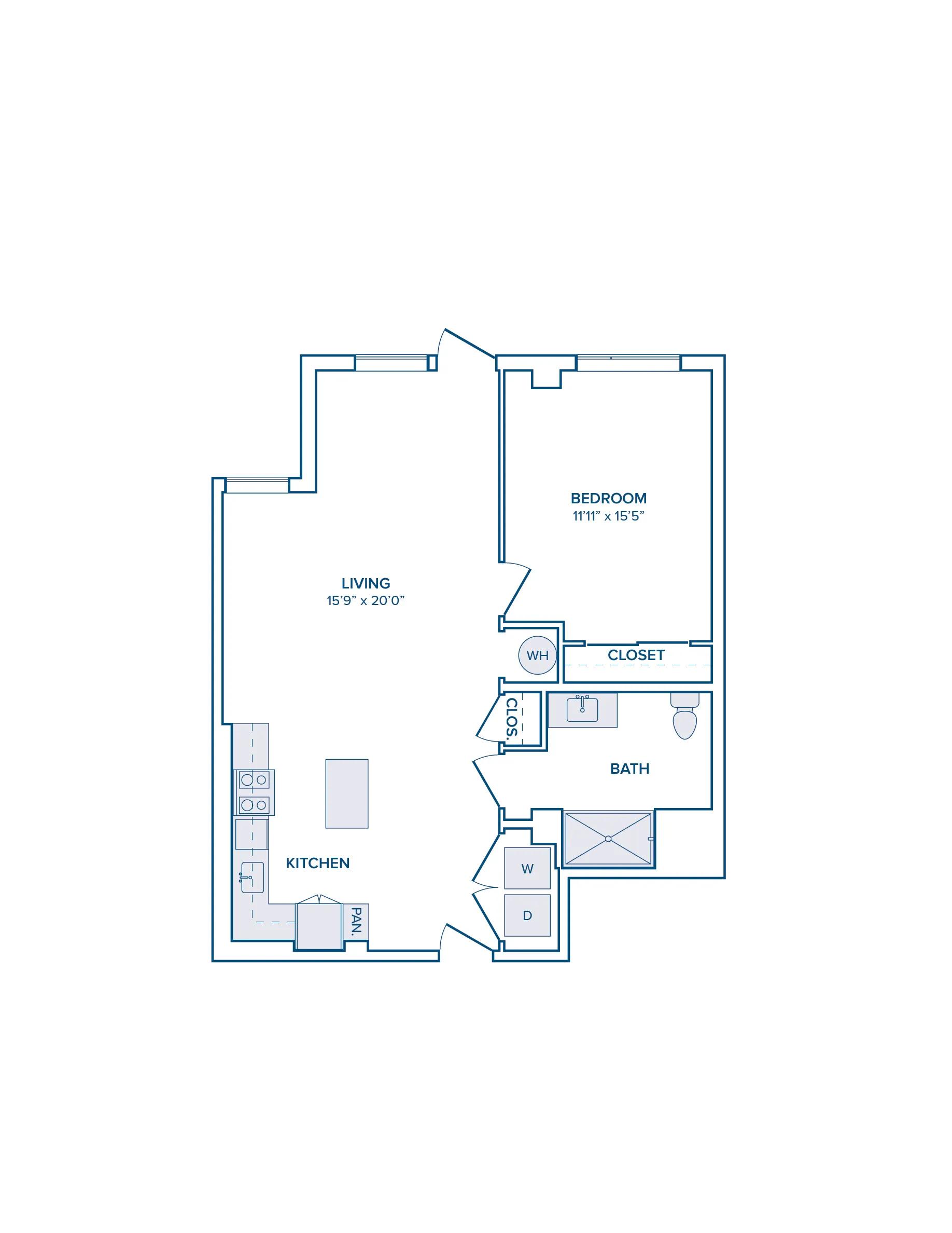 914 square foot one bed one bath floor plan image