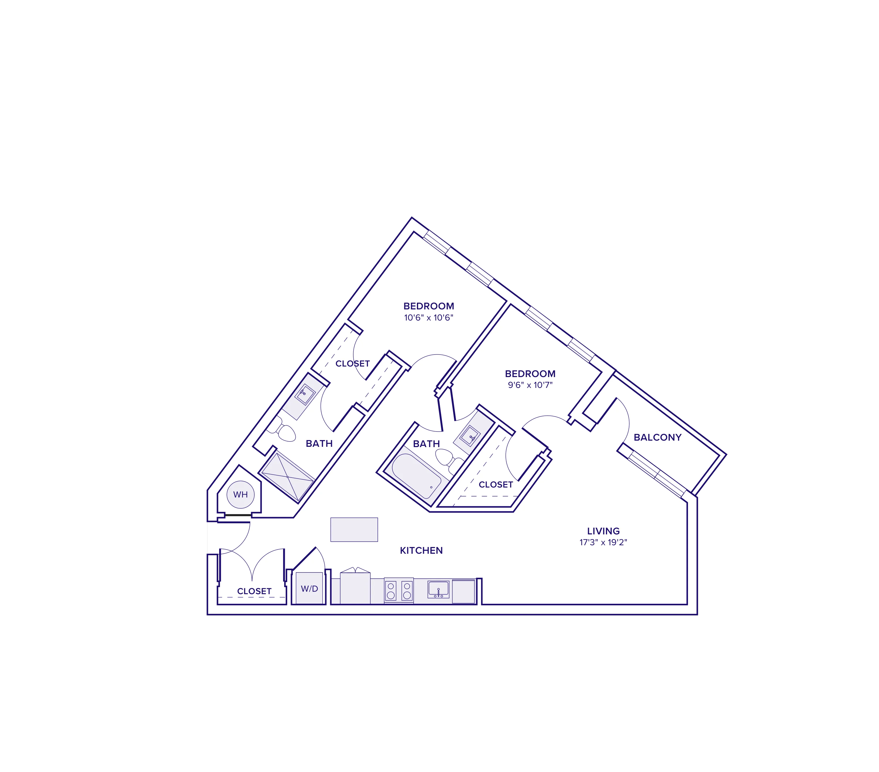 980 square foot one bed two bath with den apartment floor plan in Atlanta, GA