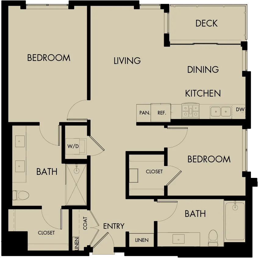 1137 square foot two bed two bath apartment floor plan image